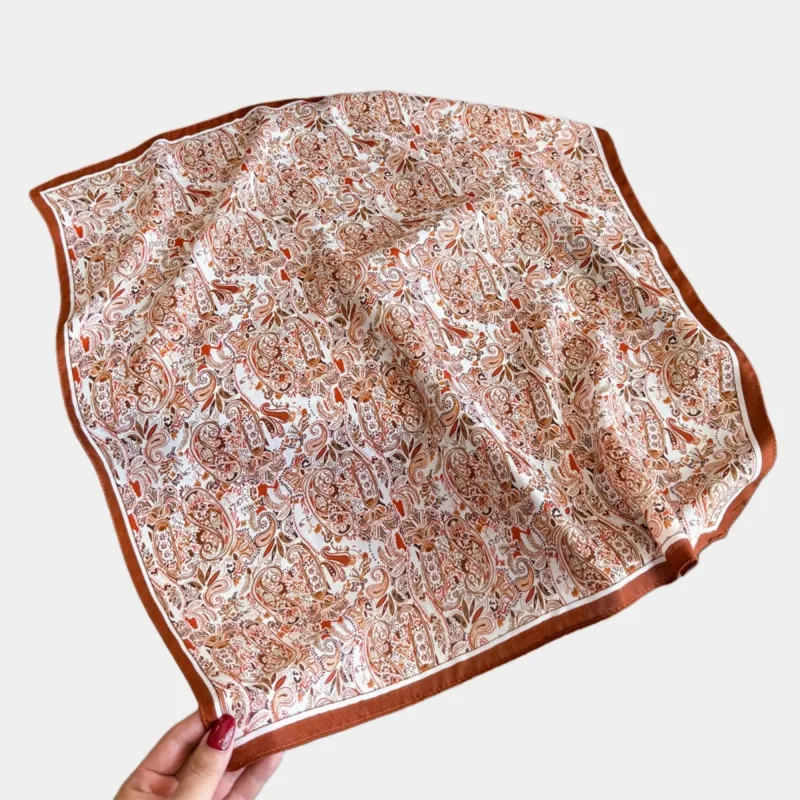 Anna-Kaci Women's Paisley Print Satin Square Scarf with Smooth Finish and Neatly Rolled Edges 26.7x26.7in made by Anna-Kaci