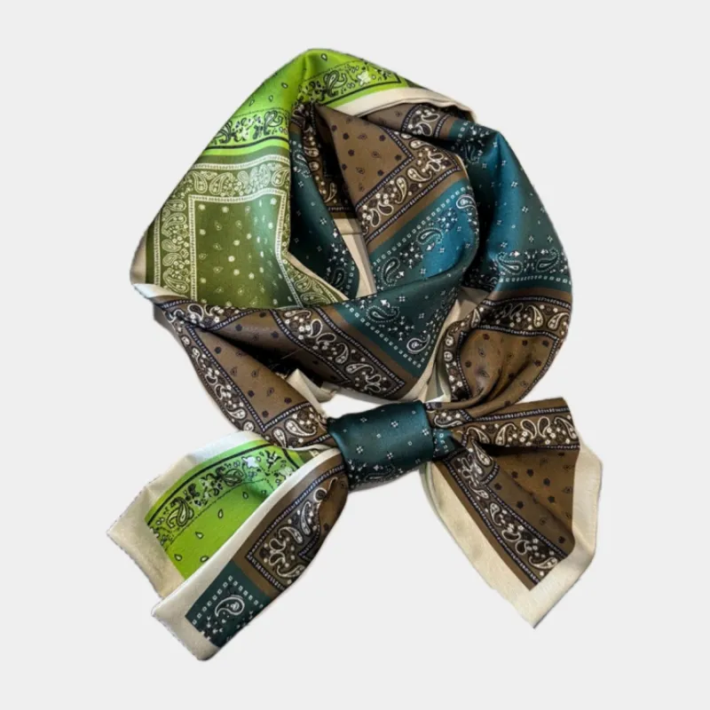 Anna-Kaci Women's Paisley Print Satin Long Scarf with Patchwork Panel Design and Smooth Finish 57x4.7in made by Anna-Kaci