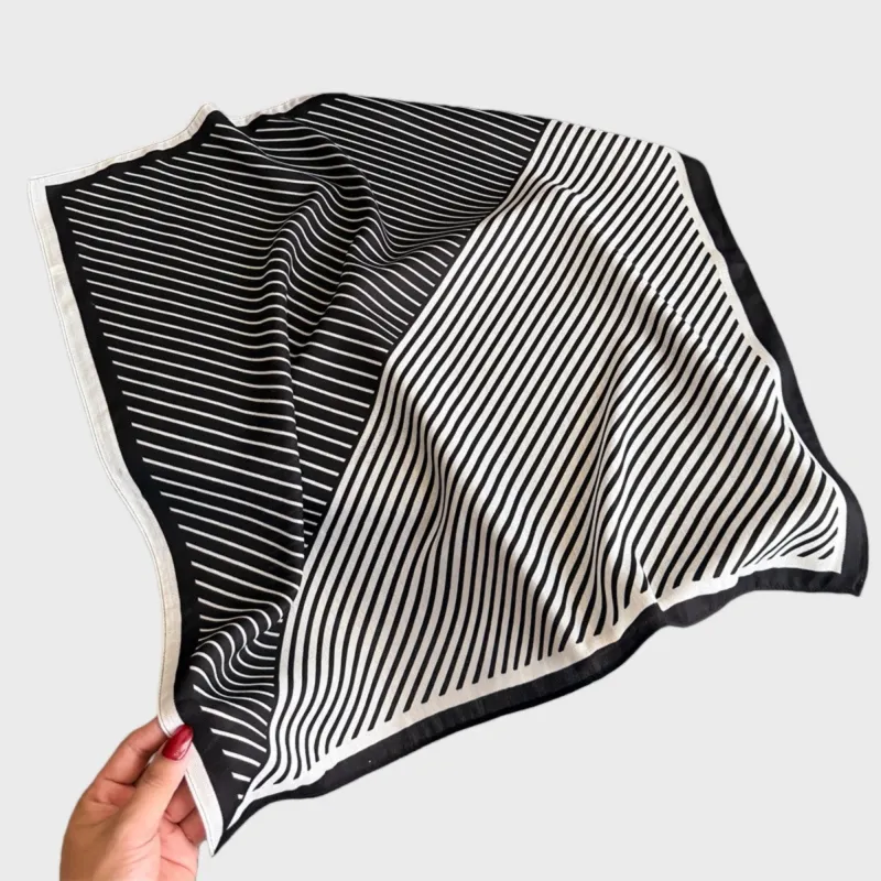 Anna-Kaci Women's Striped Satin Square Scarf with Two-Panel Design and Smooth Lightweight Finish 26.7x26.7in made by Anna-Kaci