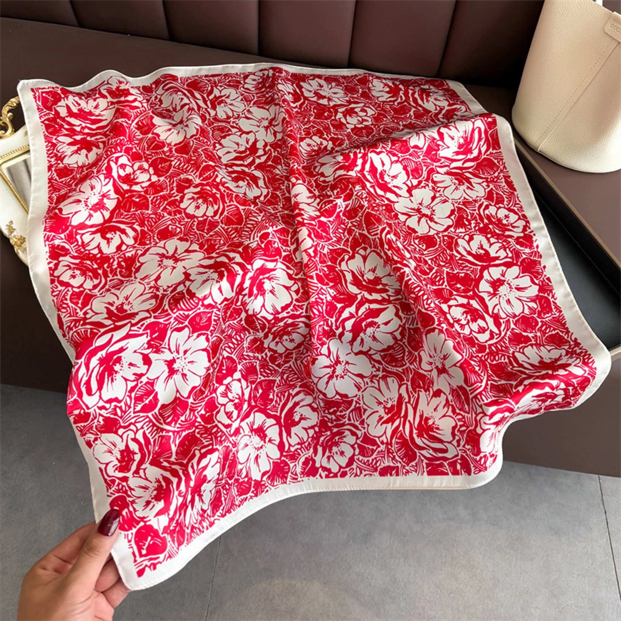 Anna-Kaci Floral Print Satin Square Scarf Lightweight Soft Neck Hair Accessory 27.5¡Á27.5 Inches sold by Anna-Kaci product image thumbnail 2