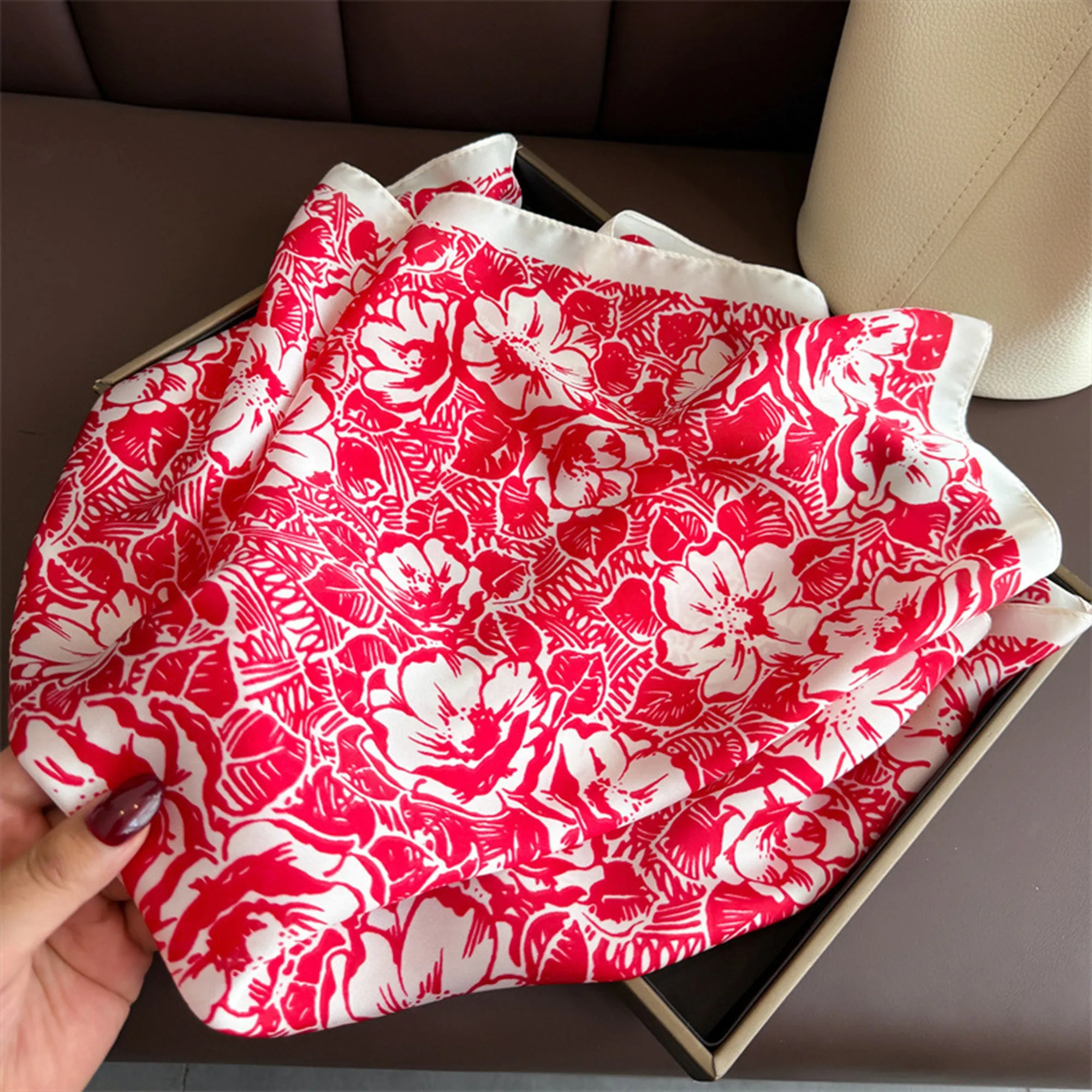 Anna-Kaci Floral Print Satin Square Scarf Lightweight Soft Neck Hair Accessory 27.5¡Á27.5 Inches sold by Anna-Kaci product image thumbnail 3