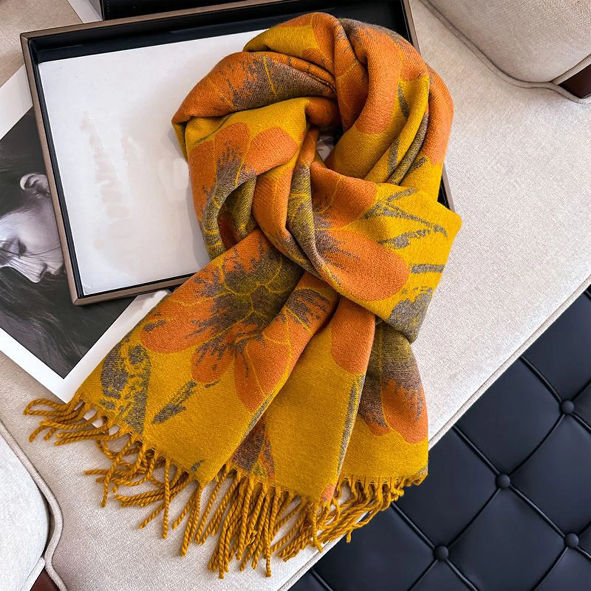 Anna-Kaci Floral Pattern Soft Jacquard Scarf with Twisted Fringe Trim 78.5¡Á25.5 Inches sold by Anna-Kaci product image thumbnail 2