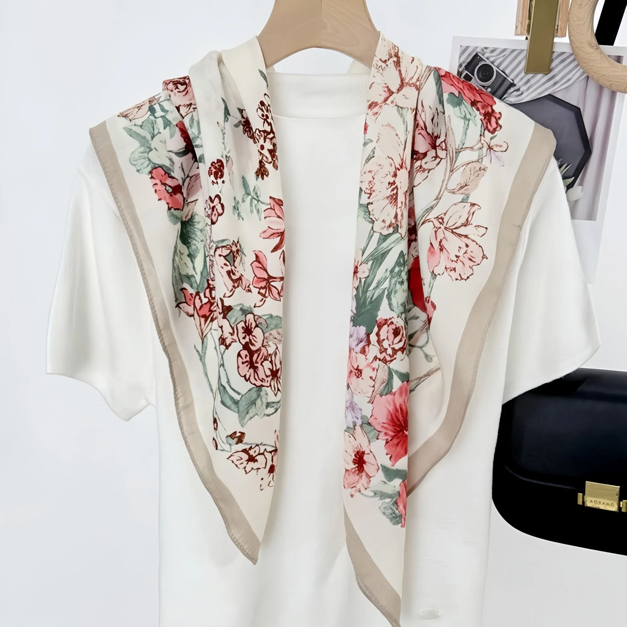 Anna-Kaci Women's Floral Print Square Scarf with Lightweight Draped Fabric, Soft Smooth Texture, and Elegant Border Detailing 35.5x35.5in sold by Anna-Kaci product image thumbnail 2