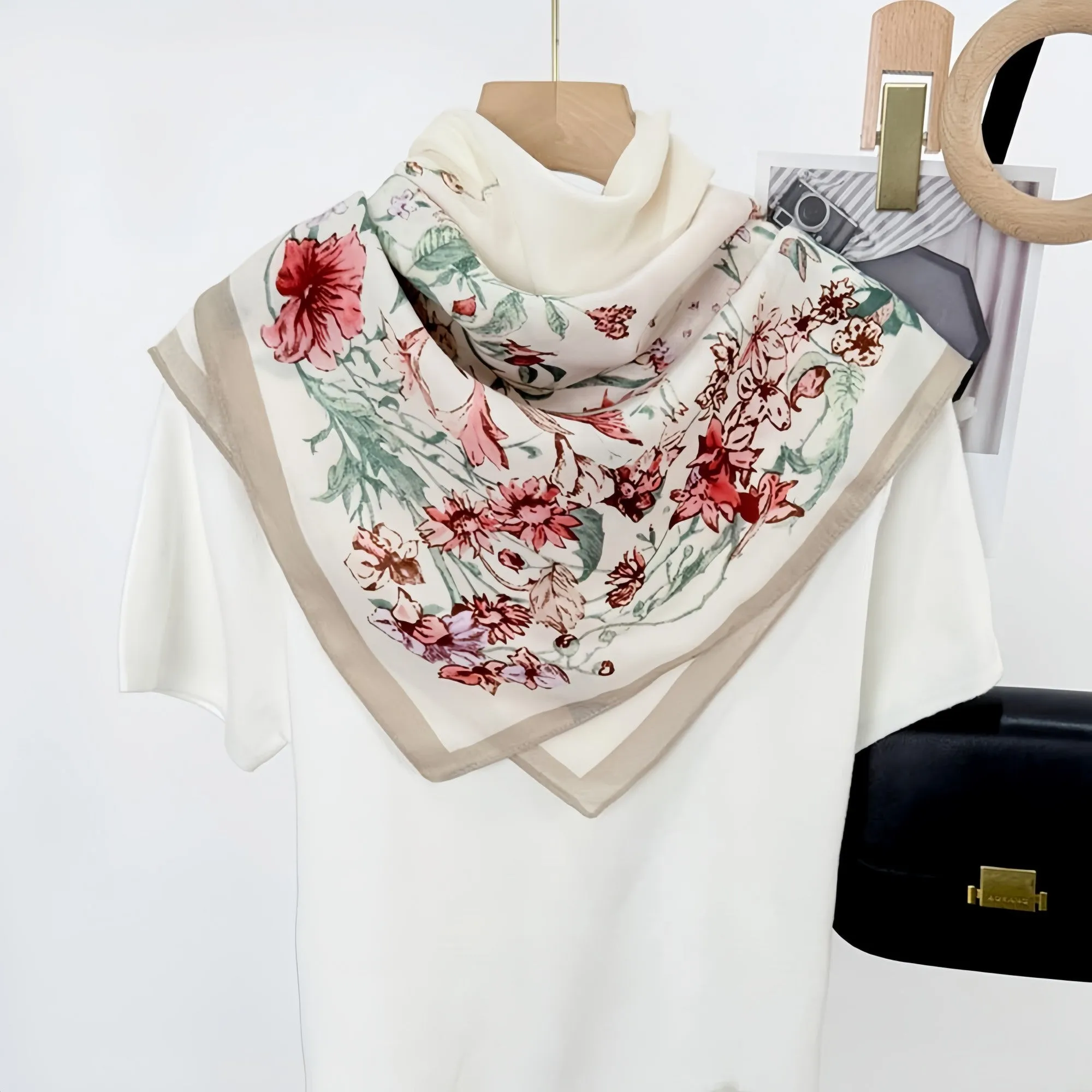 Anna-Kaci Women's Floral Print Square Scarf with Lightweight Draped Fabric, Soft Smooth Texture, and Elegant Border Detailing 35.5x35.5in sold by Anna-Kaci product image thumbnail 3