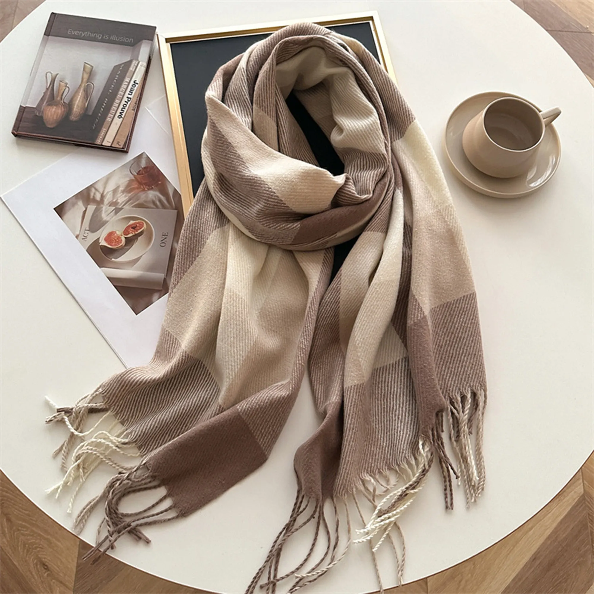 Anna-Kaci Soft Plaid Oversized Scarf with Cozy Woven Texture and Fringe Hem 78.5¡Á26 Inches sold by Anna-Kaci product image thumbnail 2