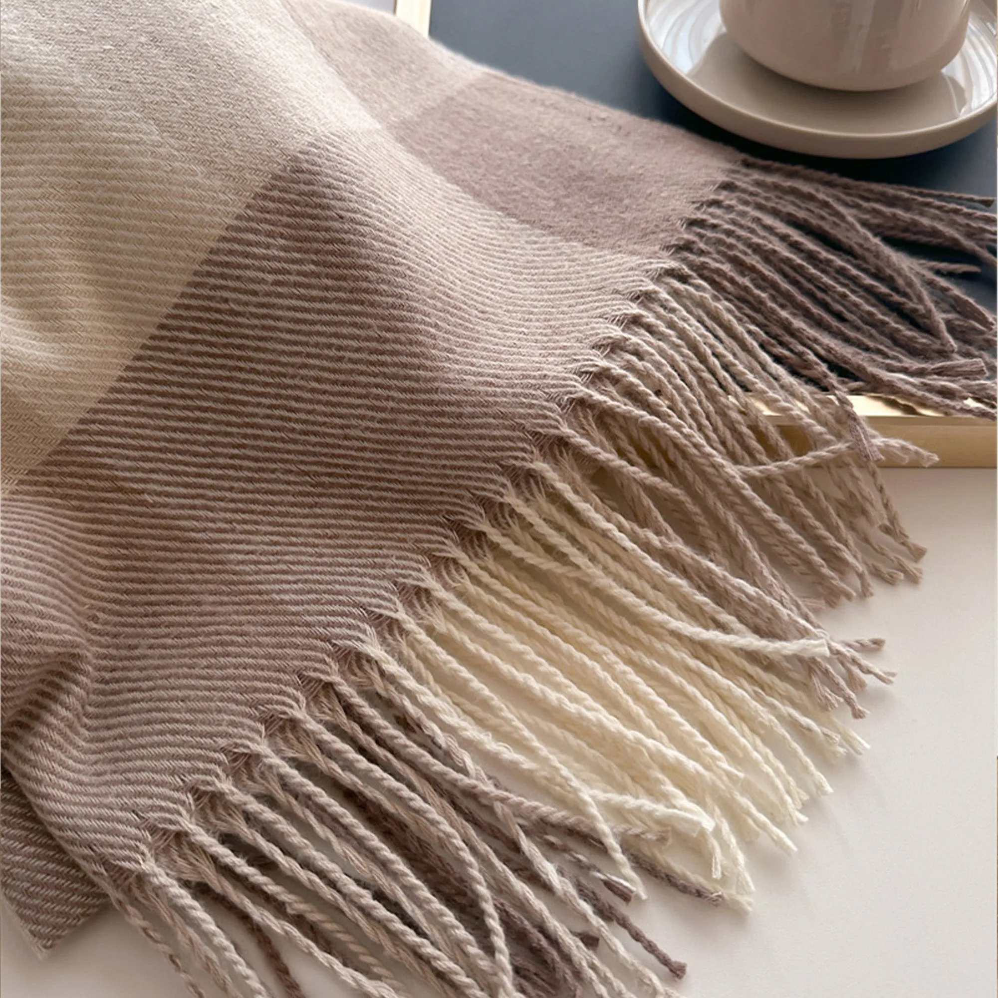 Anna-Kaci Soft Plaid Oversized Scarf with Cozy Woven Texture and Fringe Hem 78.5¡Á26 Inches sold by Anna-Kaci product image thumbnail 3