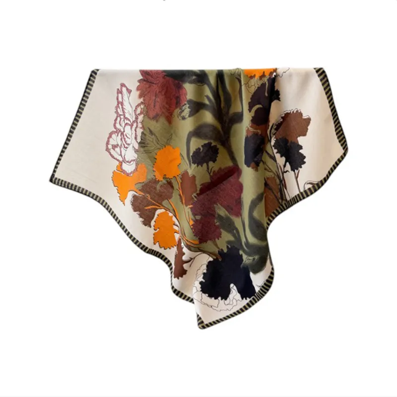 Anna-Kaci Women's Floral Print Cotton Linen Feel Square Scarf 26.5¡Á26.5 Inches made by Anna-Kaci