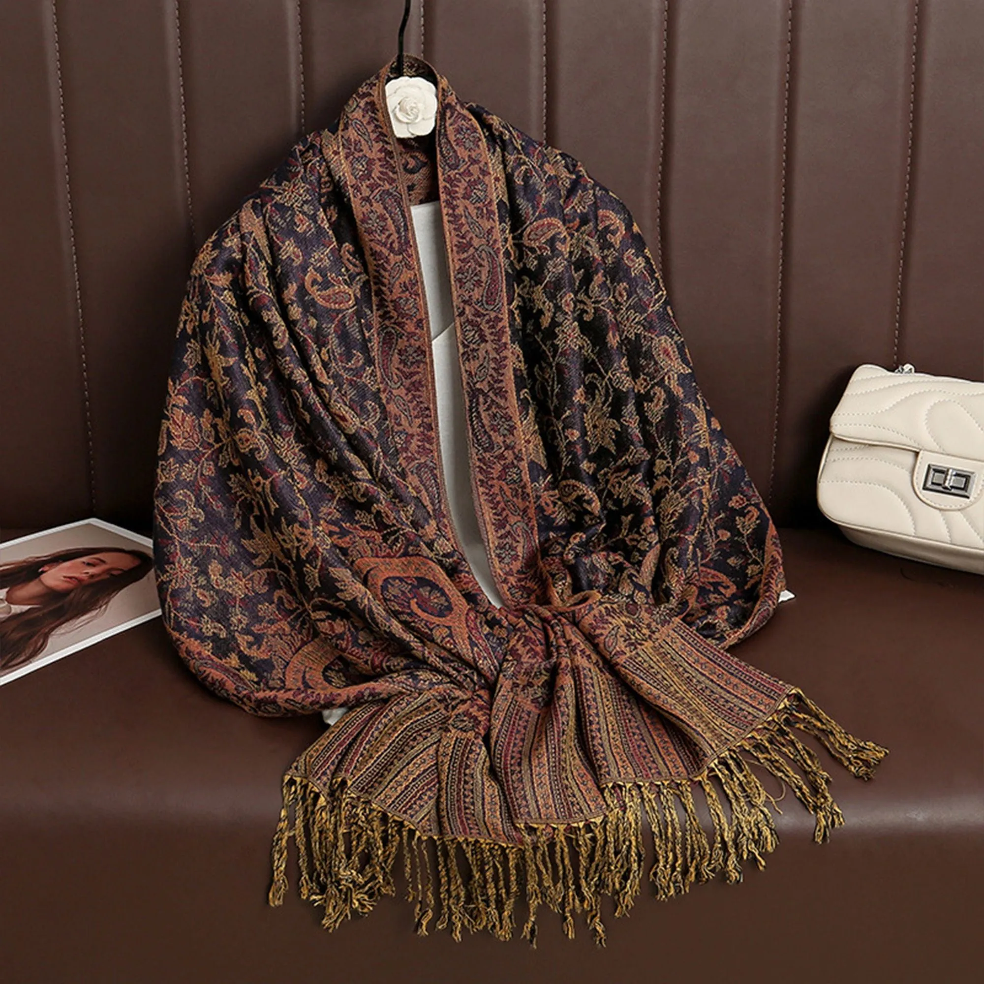 Anna-Kaci Women's Jacquard Paisley Shawl Scarf with Elegant Fringe Hem 71¡Á27.5 Inches sold by Anna-Kaci product image thumbnail 2