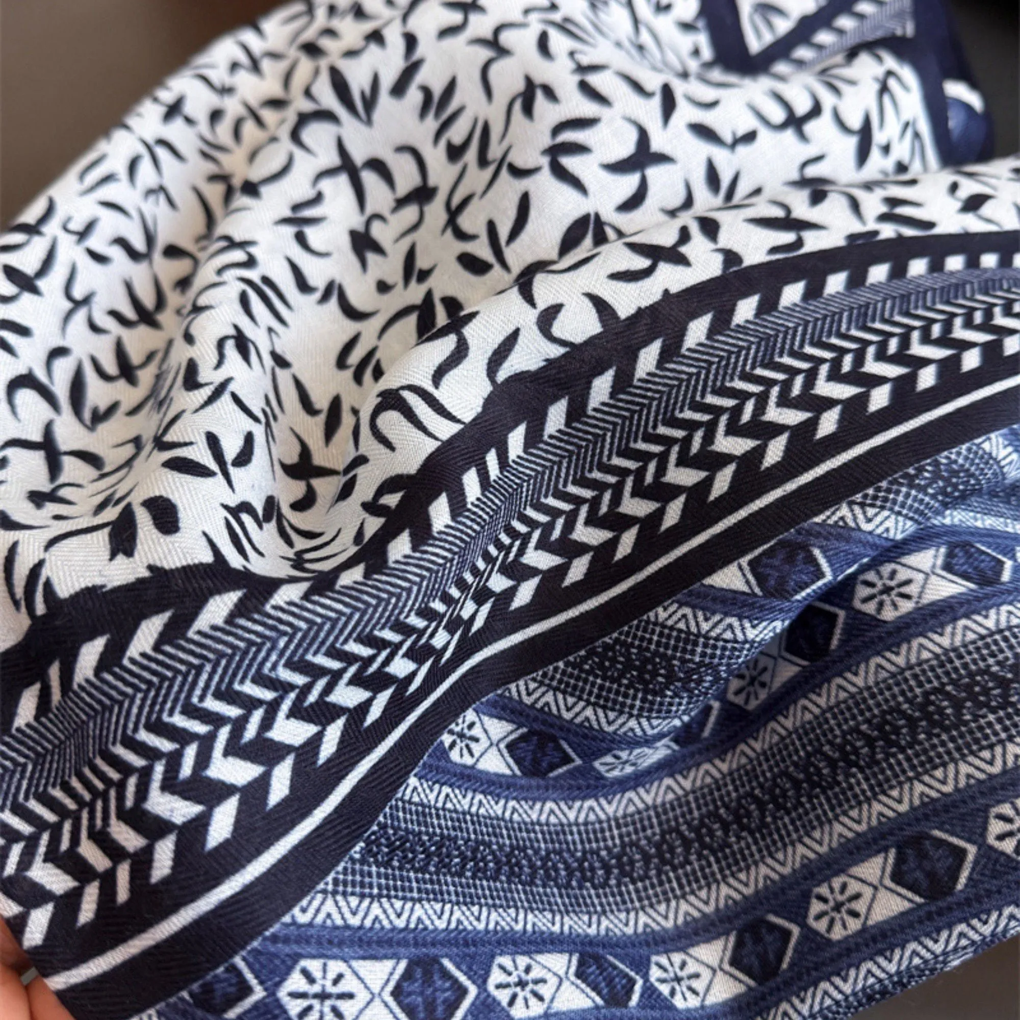 Anna-Kaci Women's Geometric and Leaf Print Satin Square Scarf with Contrasting Patterns 27x27in sold by Anna-Kaci product image thumbnail 3