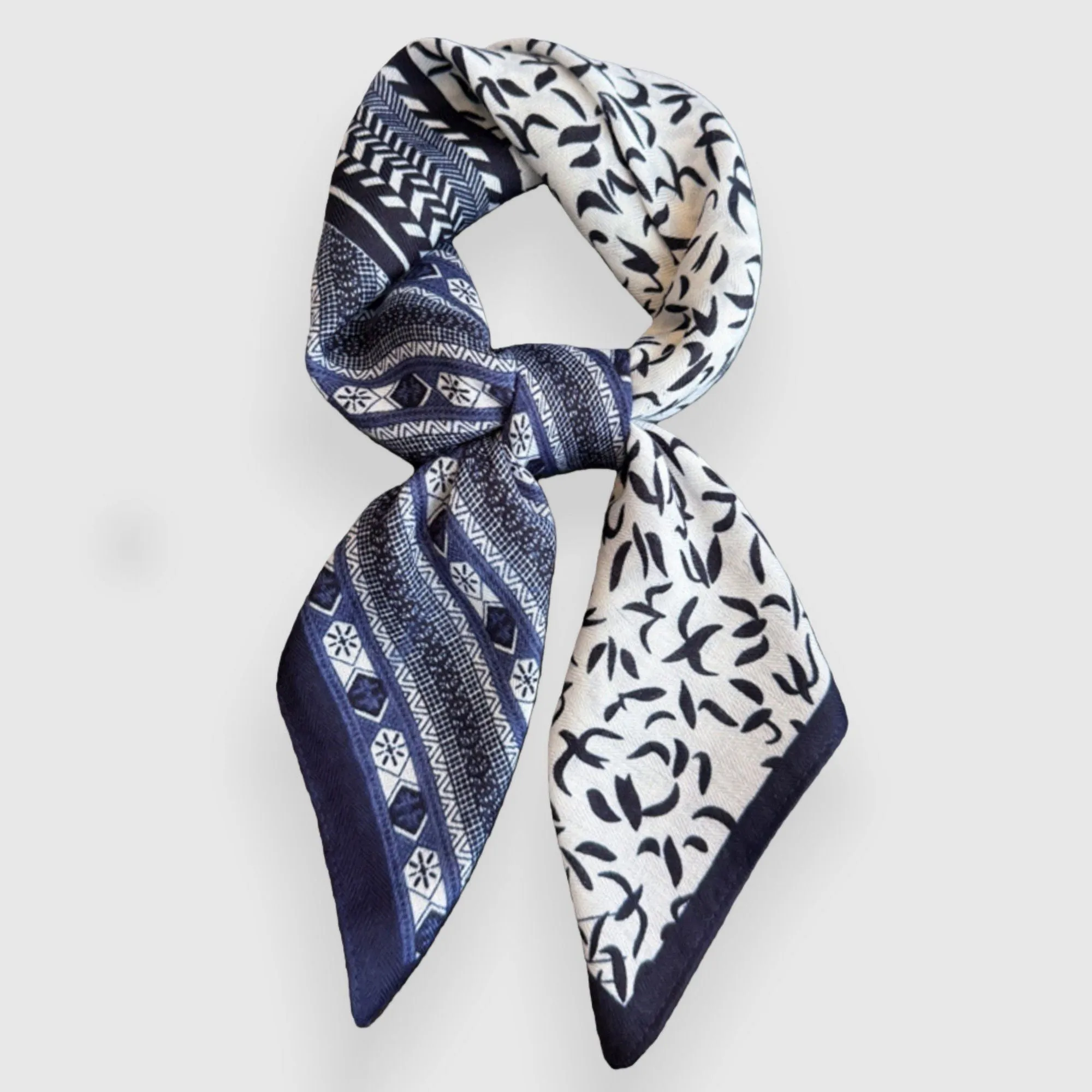 Anna-Kaci Women's Geometric and Leaf Print Satin Square Scarf with Contrasting Patterns 27x27in sold by Anna-Kaci