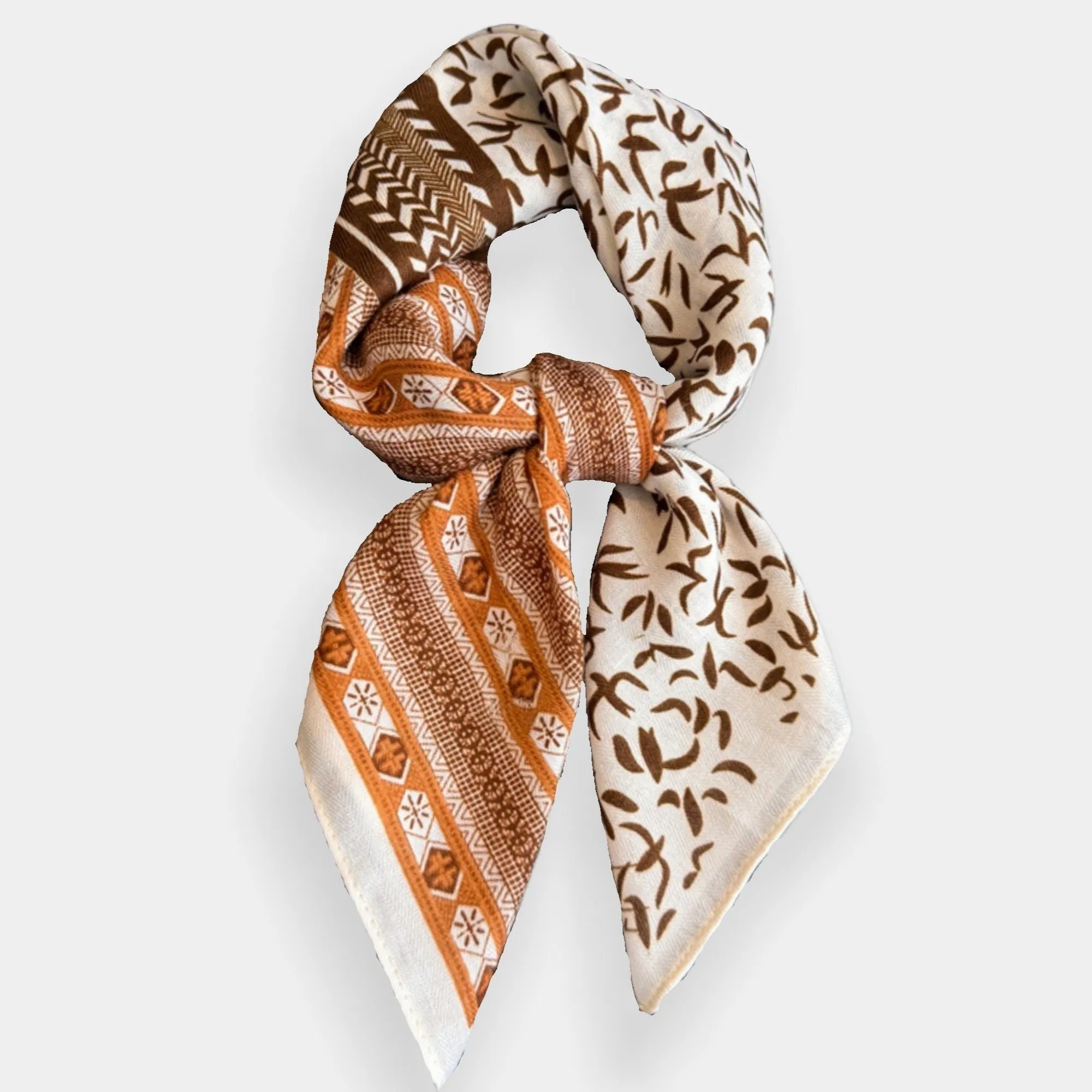 Anna-Kaci Women's Geometric and Leaf Print Satin Square Scarf with Contrasting Patterns 27x27in sold by Anna-Kaci product image thumbnail 5