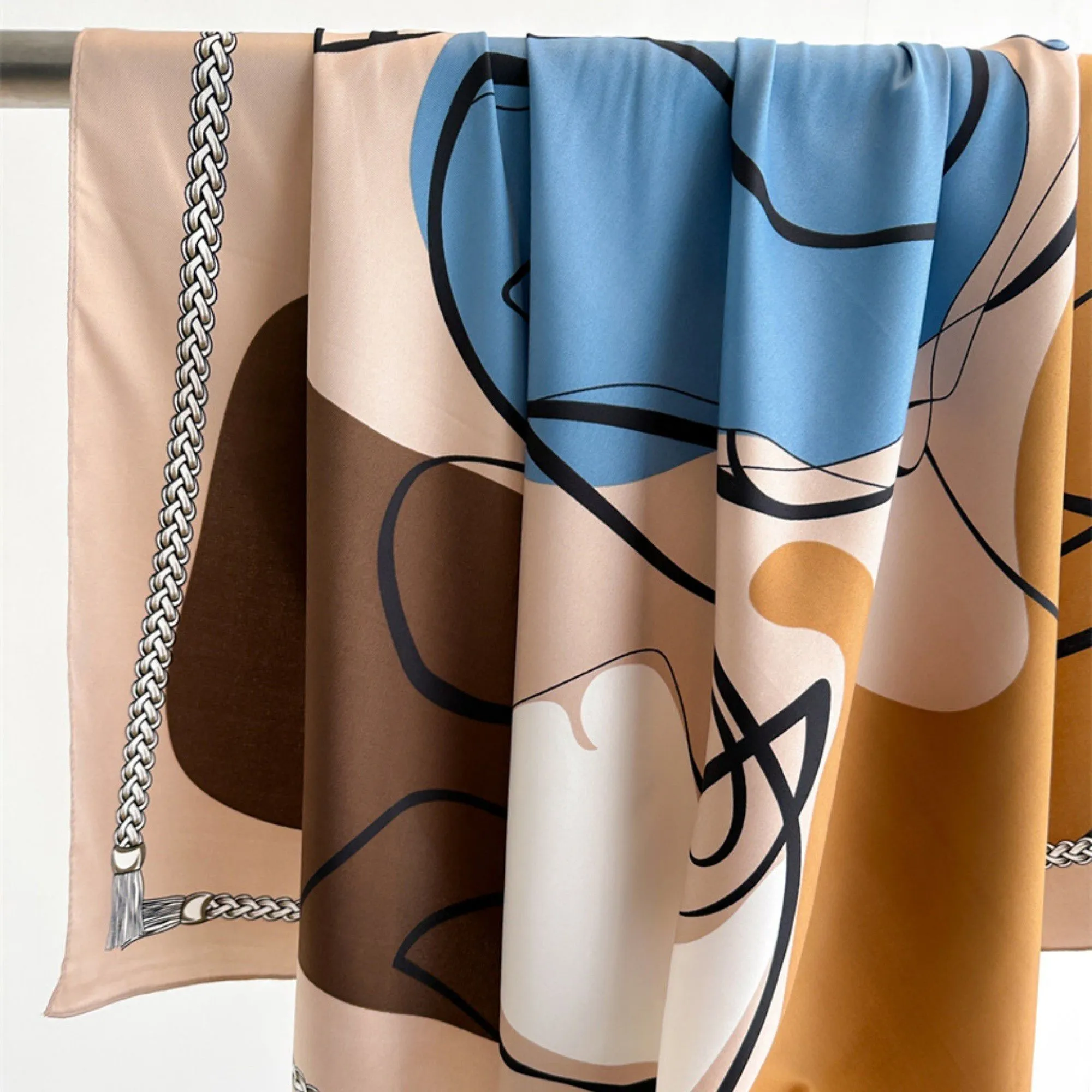 Anna-Kaci Women's Abstract Art Satin Square Scarf with Braided Border Trim 35.5x35.5in sold by Anna-Kaci product image thumbnail 3