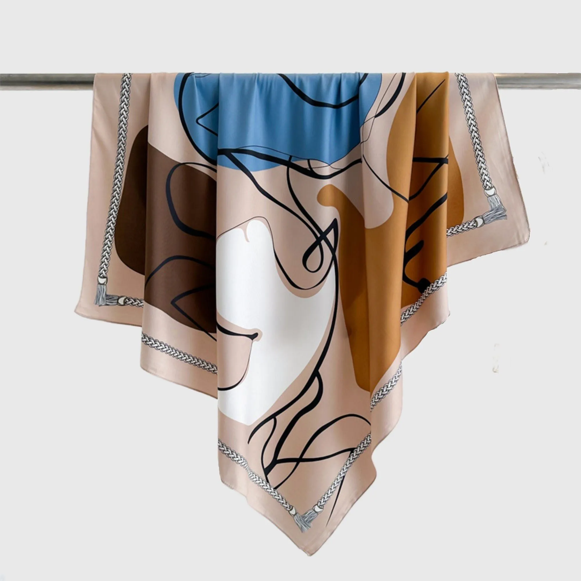 Anna-Kaci Women's Abstract Art Satin Square Scarf with Braided Border Trim 35.5x35.5in sold by Anna-Kaci