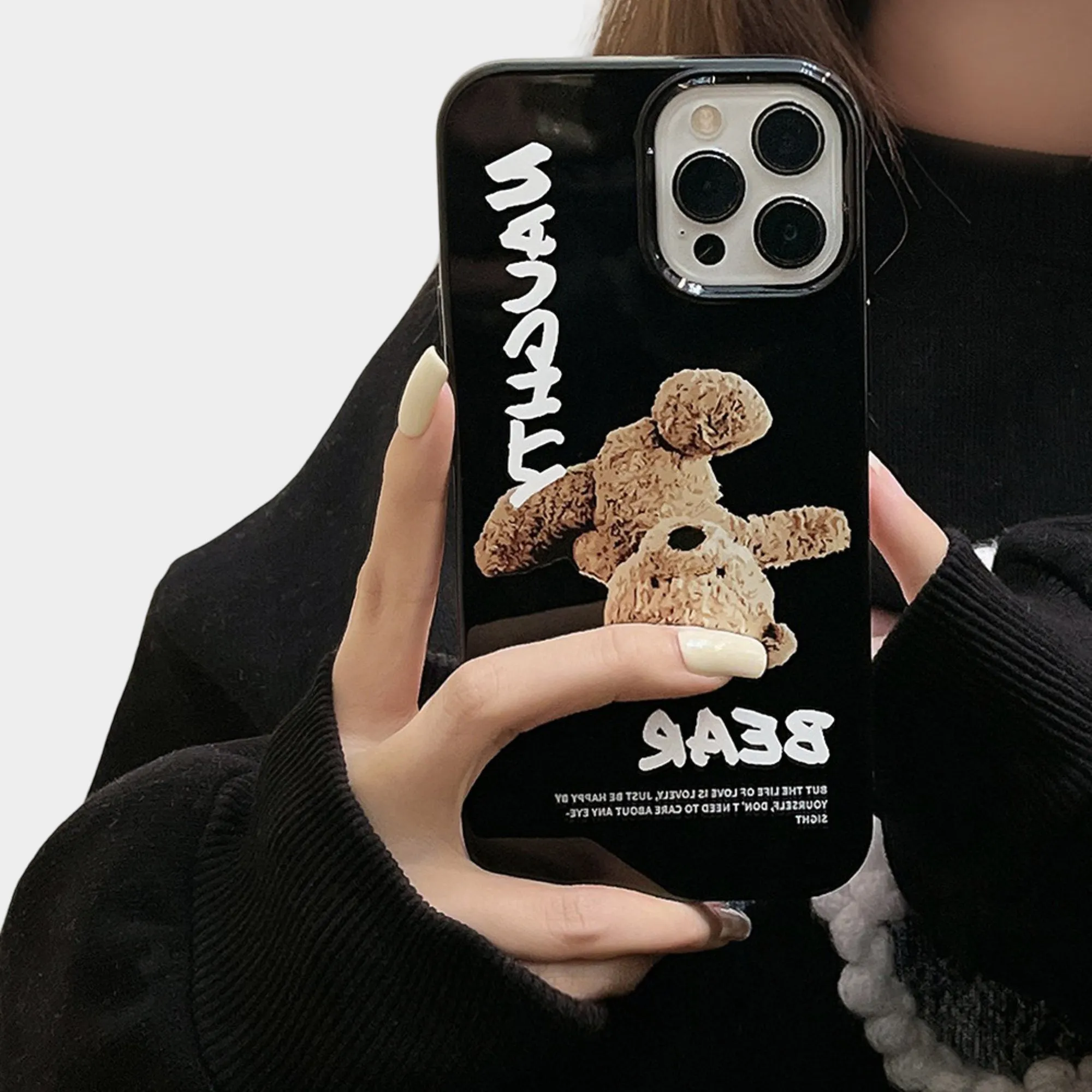 Anna-Kaci Teddy Bear Graphic Phone Case with Glossy Black Finish and Printed Text Design sold by Anna-Kaci product image thumbnail 3