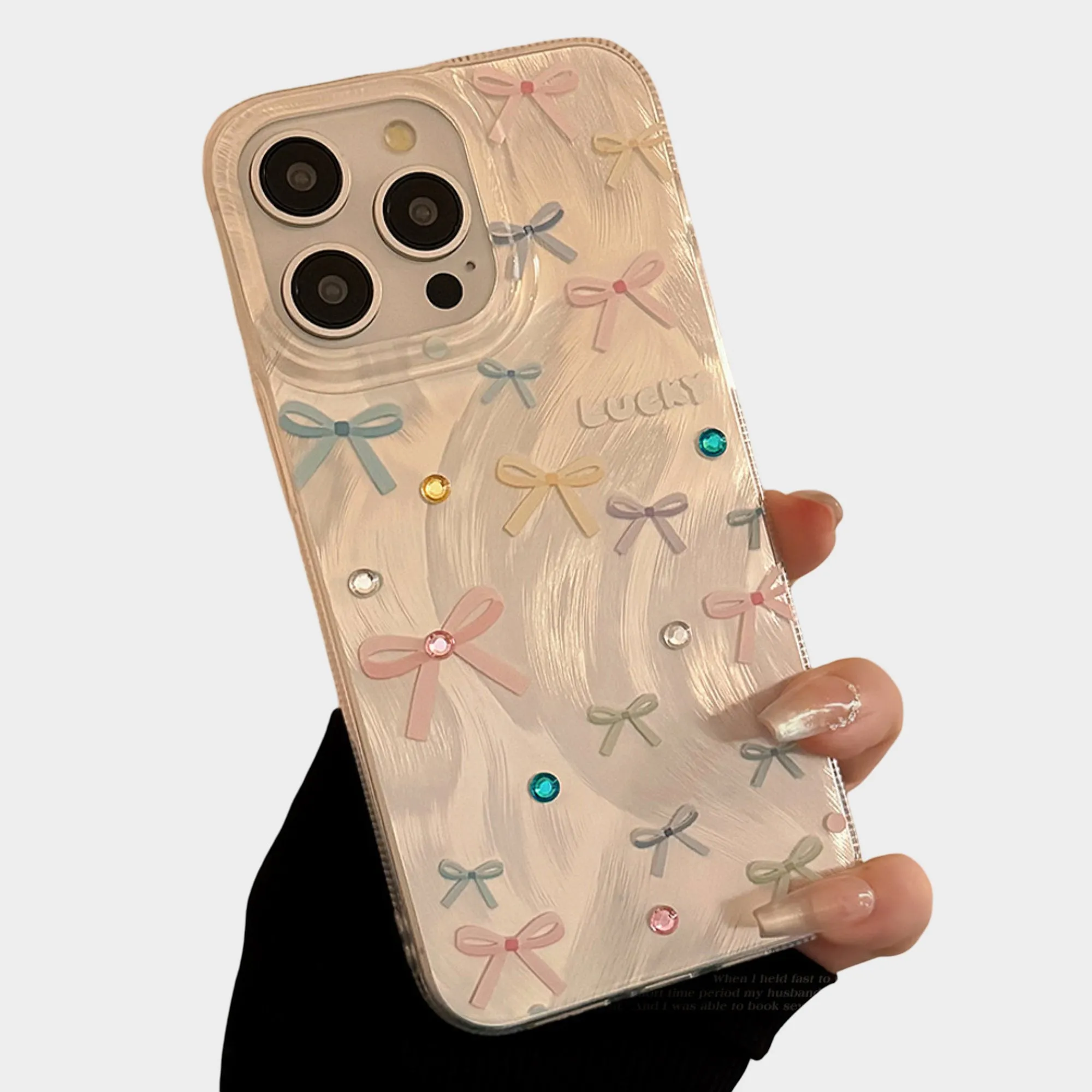 Anna-Kaci Bow Accent Phone Case with Textured Wave Finish and Decorative Crystal Details sold by Anna-Kaci product image thumbnail 4