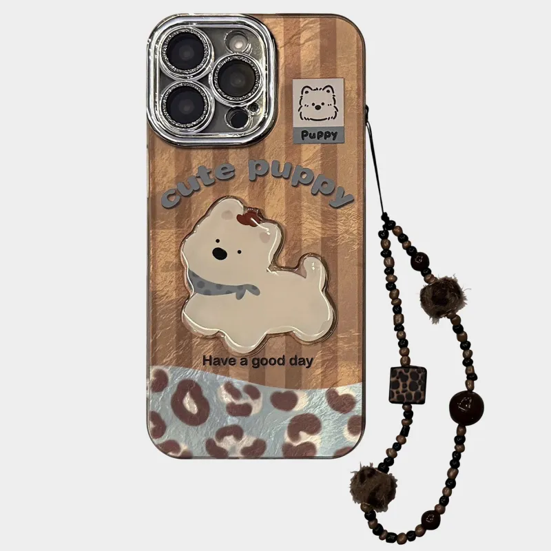 Anna-Kaci Cute Puppy Phone Case with Beaded Wristlet Charm made by Anna-Kaci