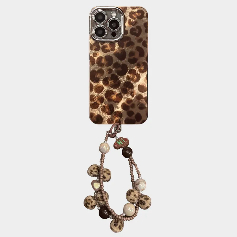 Anna-Kaci Leopard Print Phone Case with Beaded Wristlet Charm made by Anna-Kaci