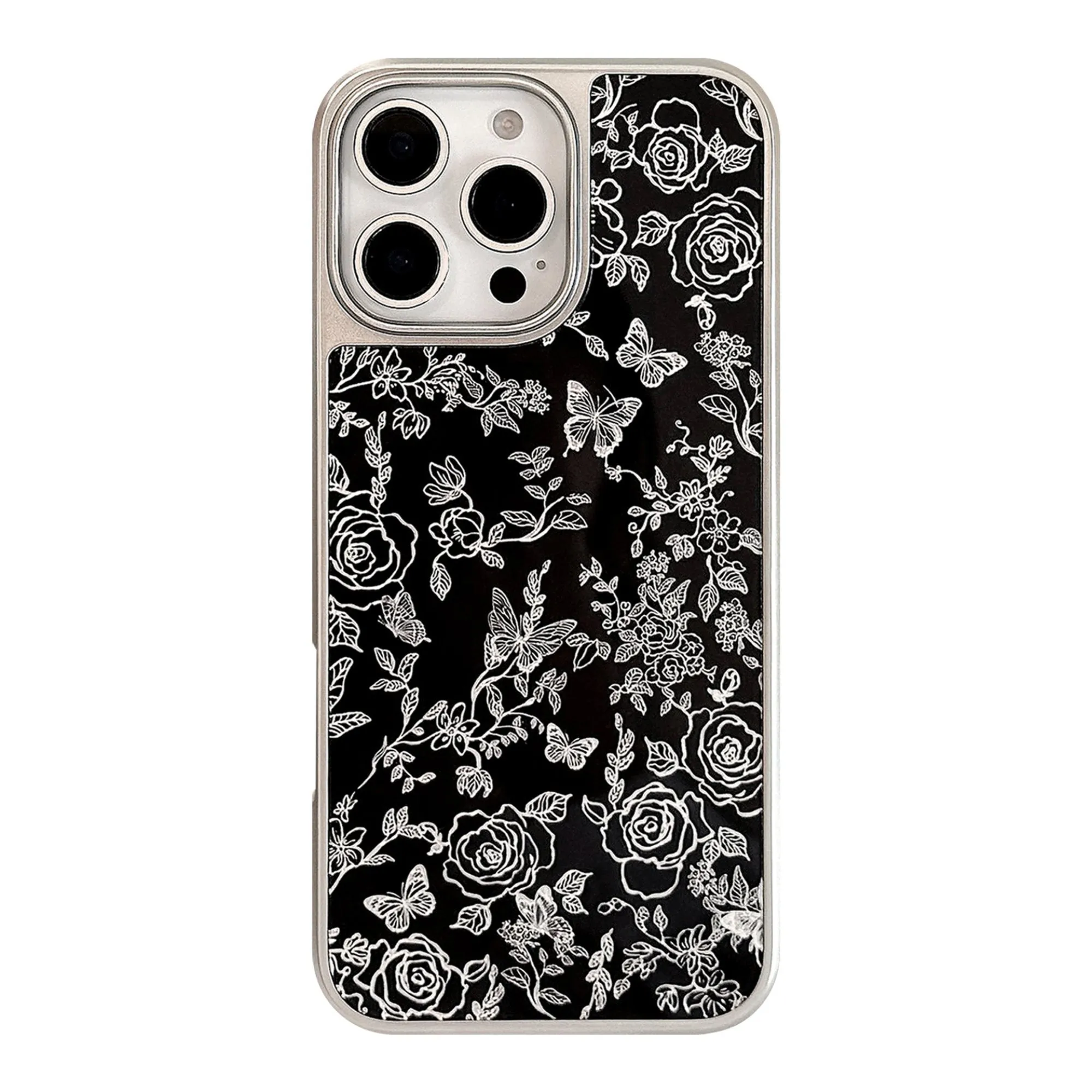 Anna-Kaci Black Floral Butterfly Line Art Phone Case sold by Anna-Kaci