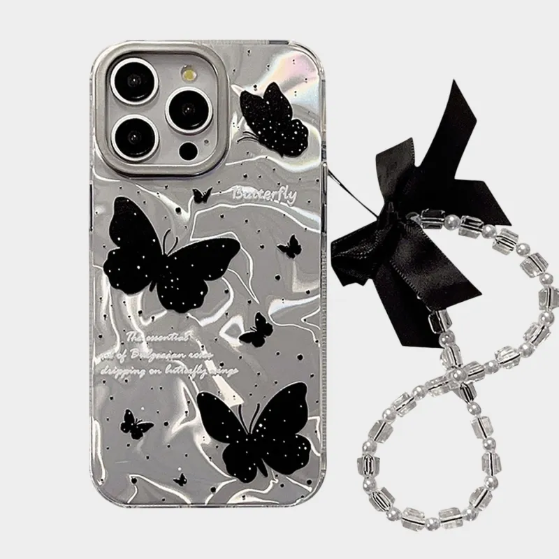 Anna-Kaci Butterfly Print Phone Case with Beaded Bow Wristlet Charm made by Anna-Kaci