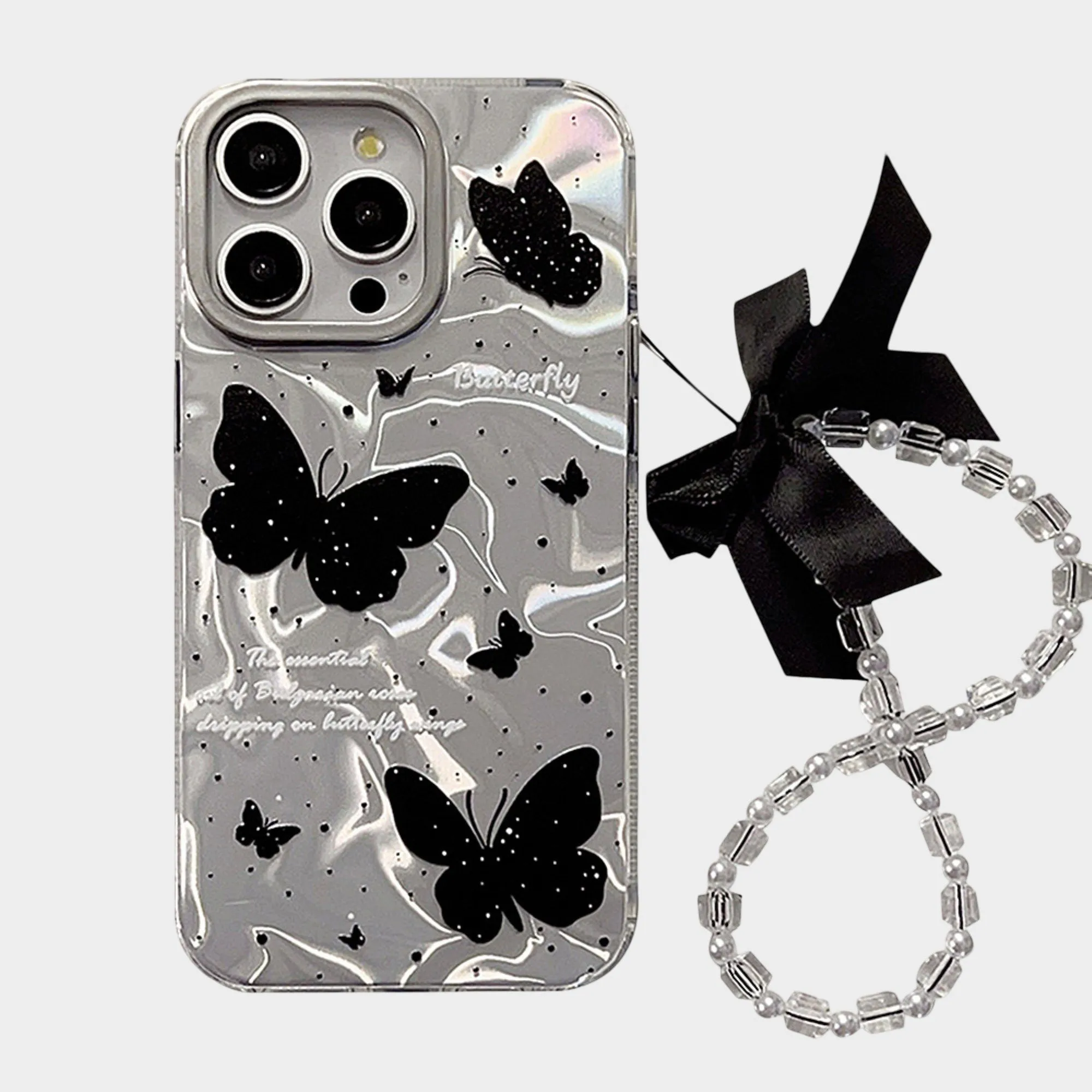 Anna-Kaci Butterfly Print Phone Case with Beaded Bow Wristlet Charm sold by Anna-Kaci