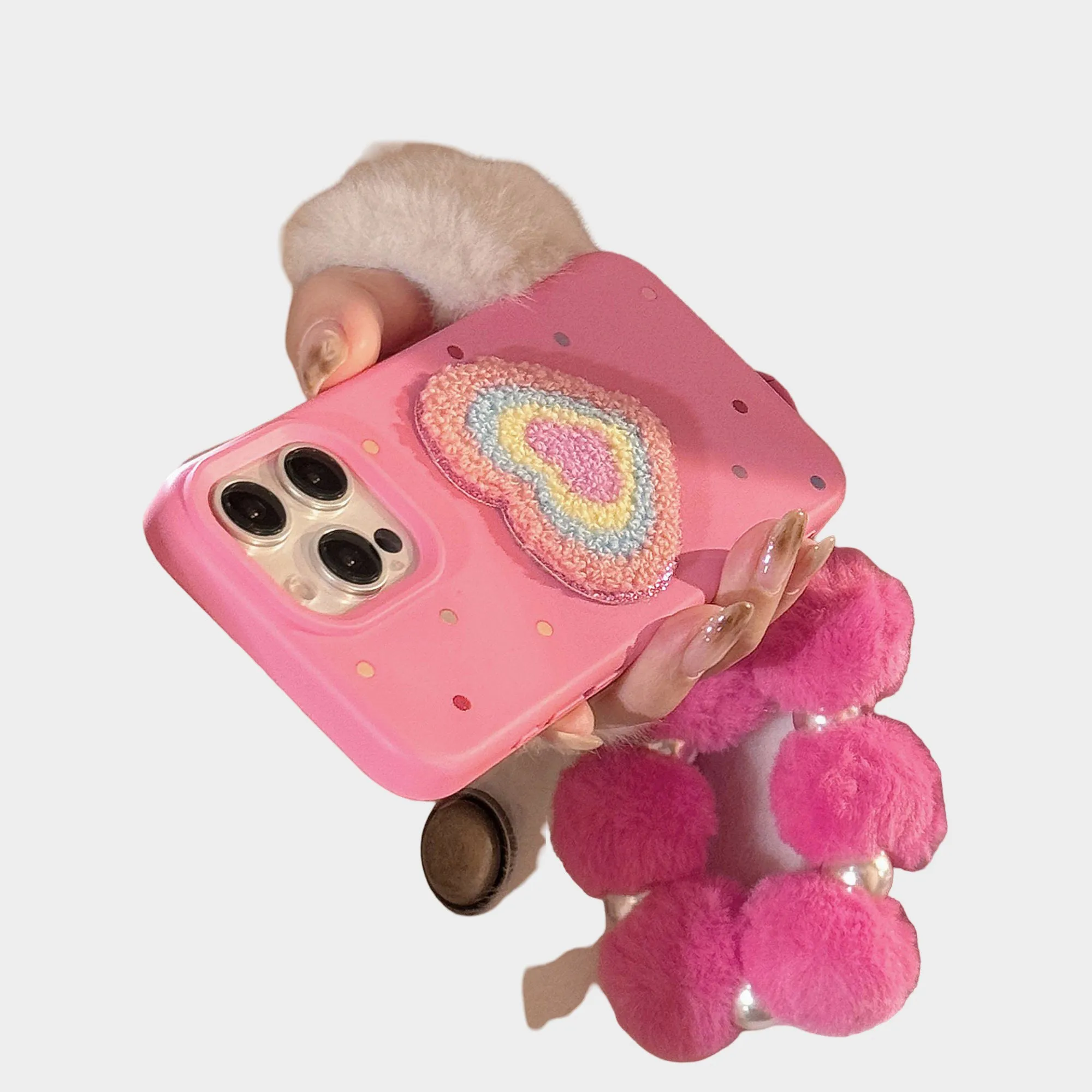 Anna-Kaci Heart Patch Phone Case with Plush Beaded Wristlet Charm sold by Anna-Kaci product image thumbnail 2