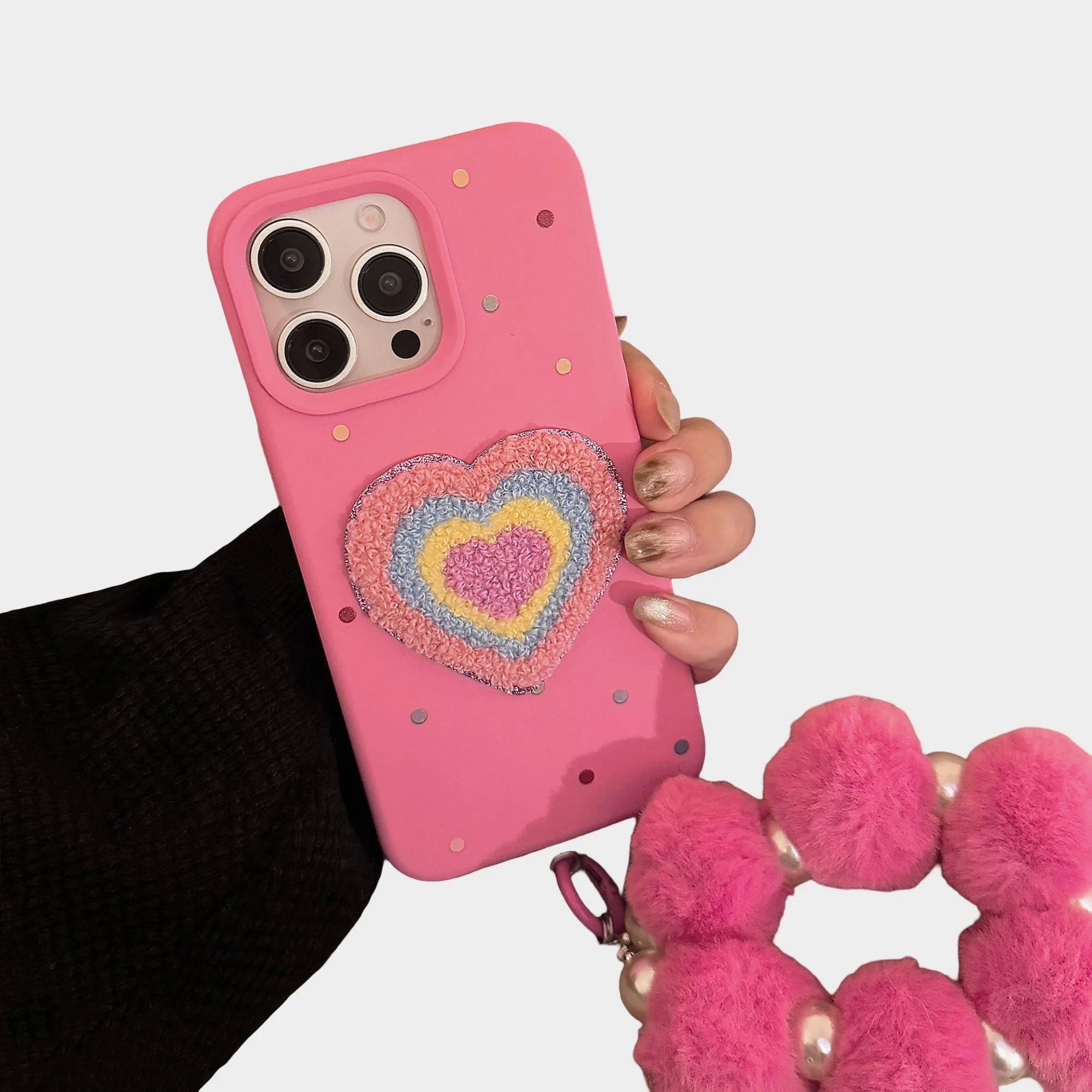 Anna-Kaci Heart Patch Phone Case with Plush Beaded Wristlet Charm sold by Anna-Kaci product image thumbnail 4