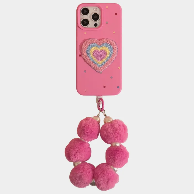 Anna-Kaci Heart Patch Phone Case with Plush Beaded Wristlet Charm made by Anna-Kaci