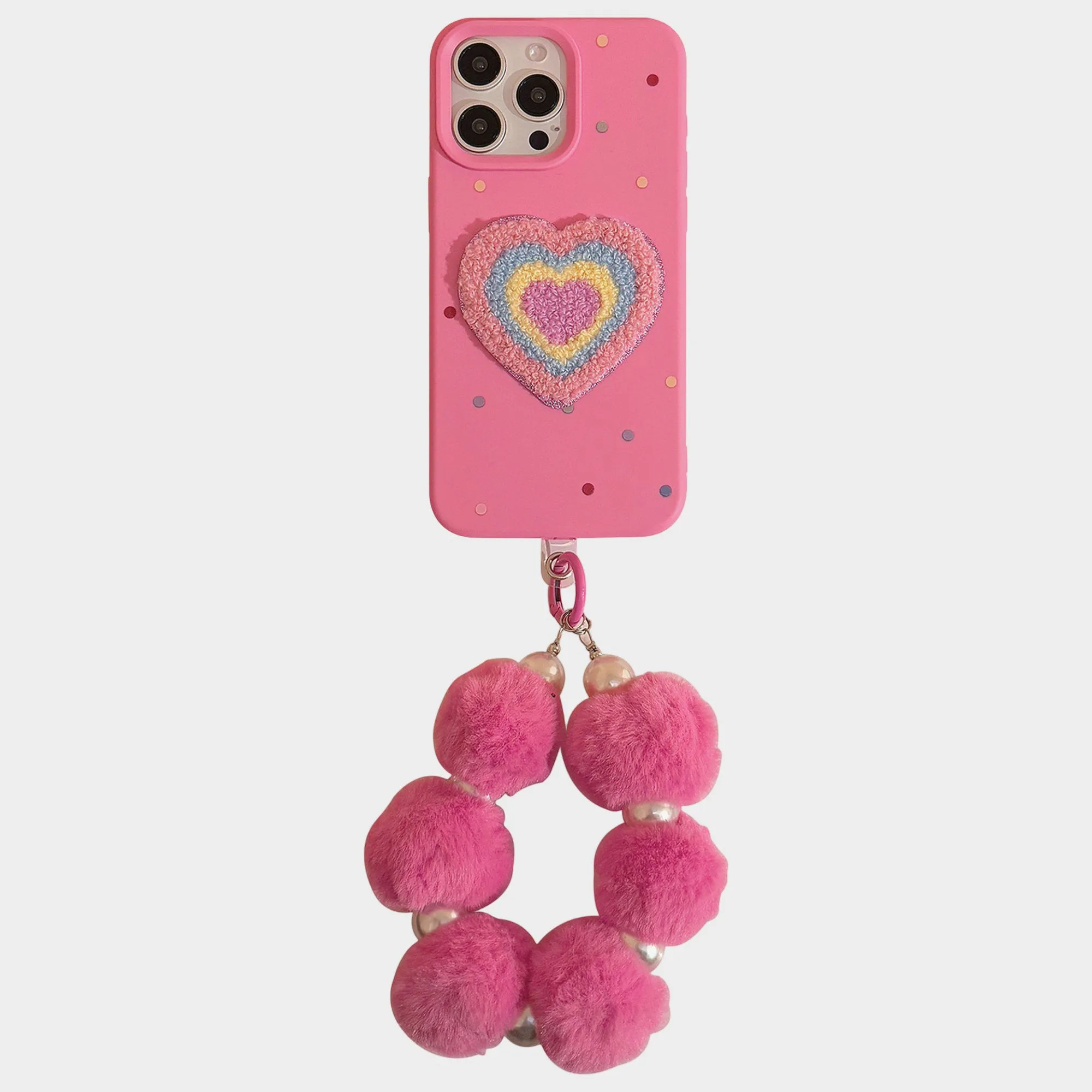 Anna-Kaci Heart Patch Phone Case with Plush Beaded Wristlet Charm sold by Anna-Kaci