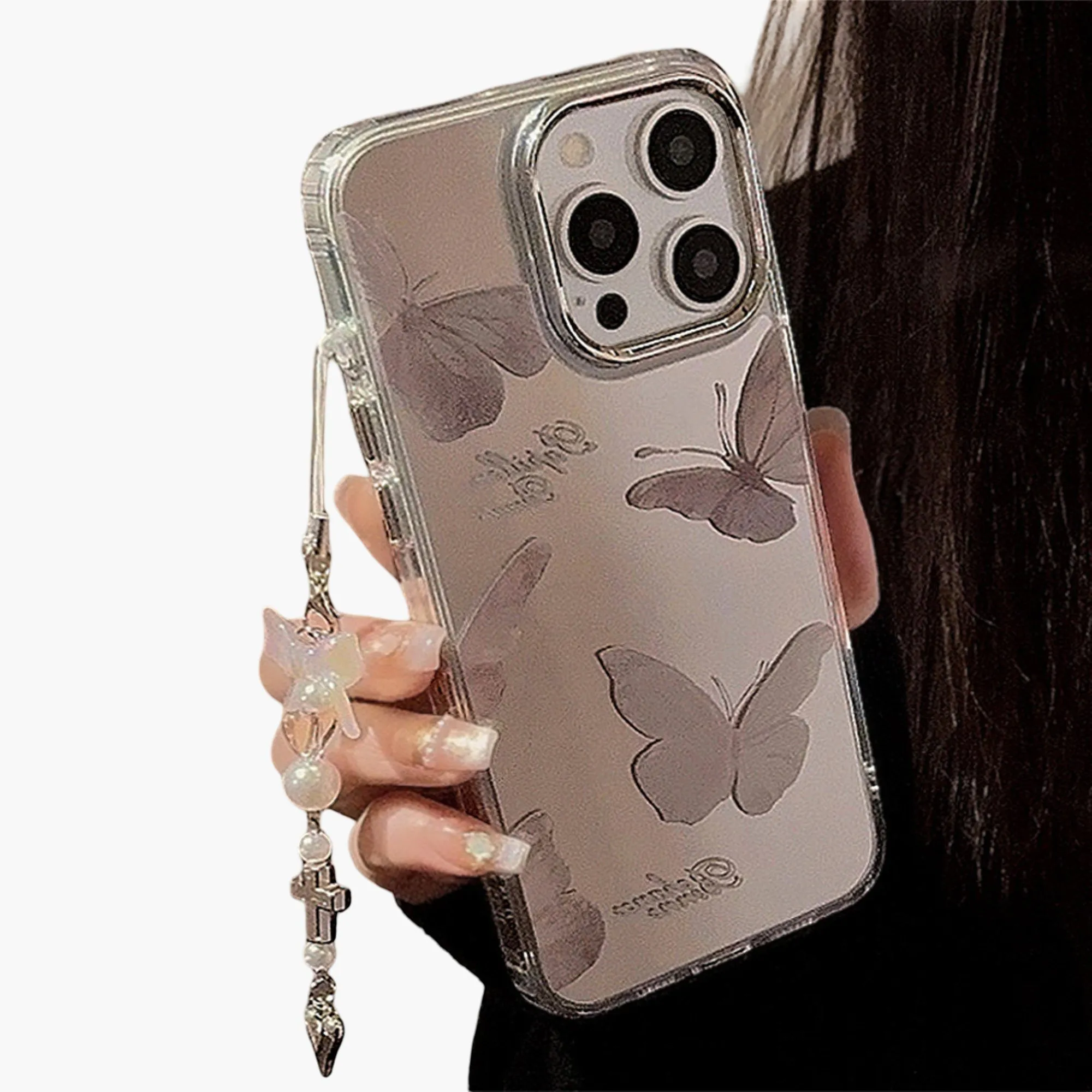 Anna-Kaci Mirror Finish Butterfly Phone Case with Decorative Charm Slim Protective Cover sold by Anna-Kaci product image thumbnail 3