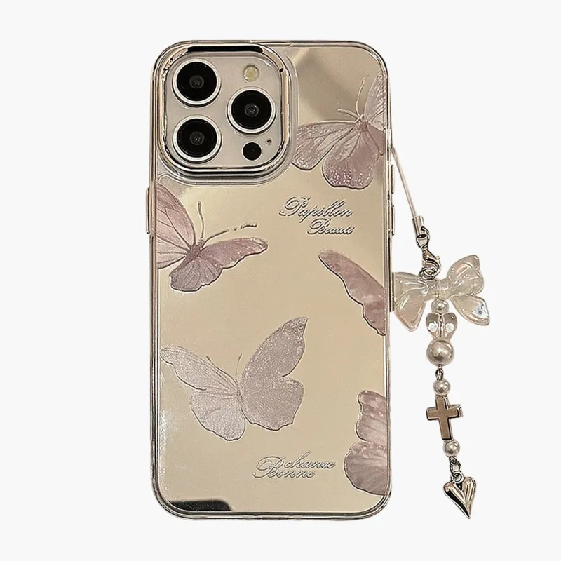 Anna-Kaci Mirror Finish Butterfly Phone Case with Decorative Charm Slim Protective Cover made by Anna-Kaci