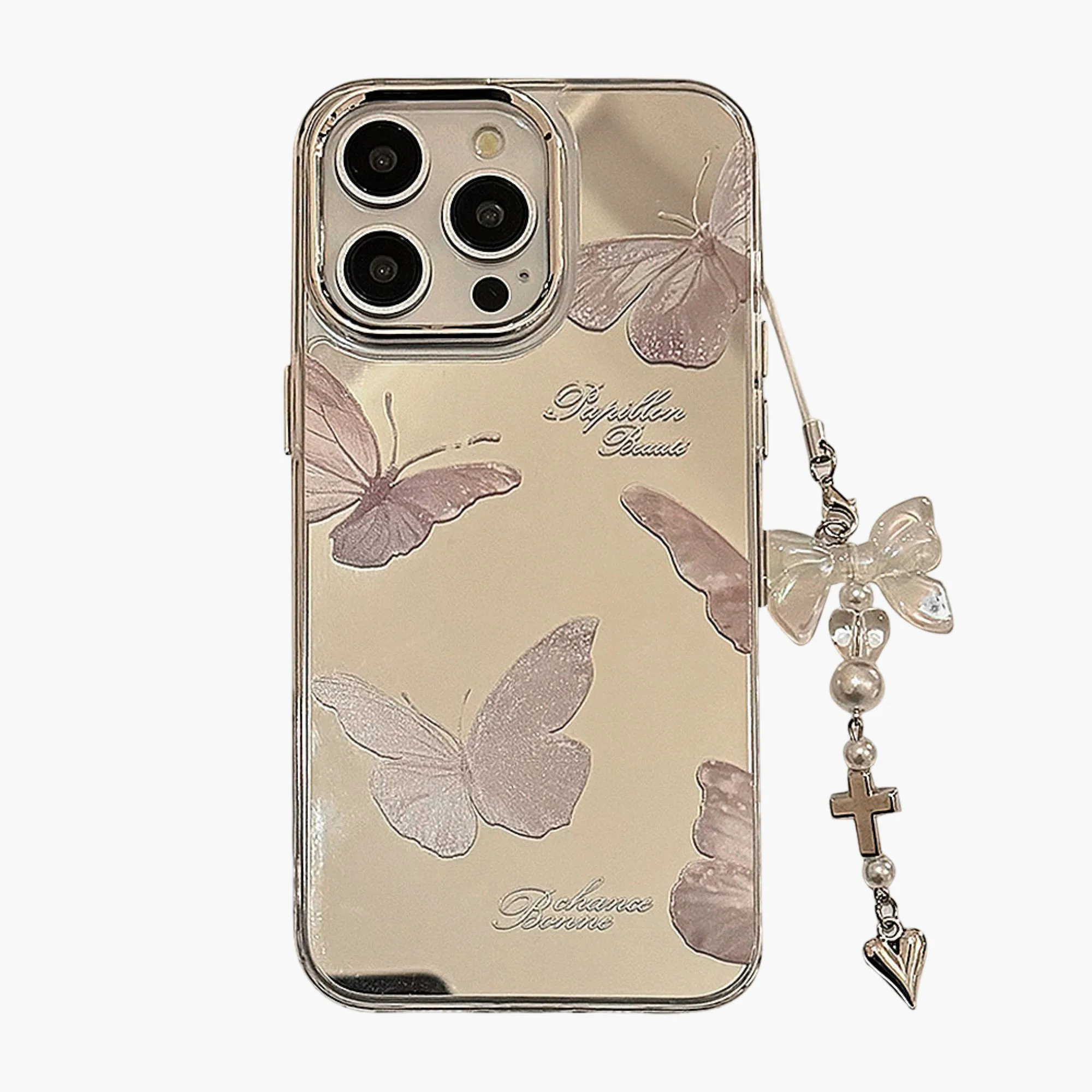Anna-Kaci Mirror Finish Butterfly Phone Case with Decorative Charm Slim Protective Cover sold by Anna-Kaci