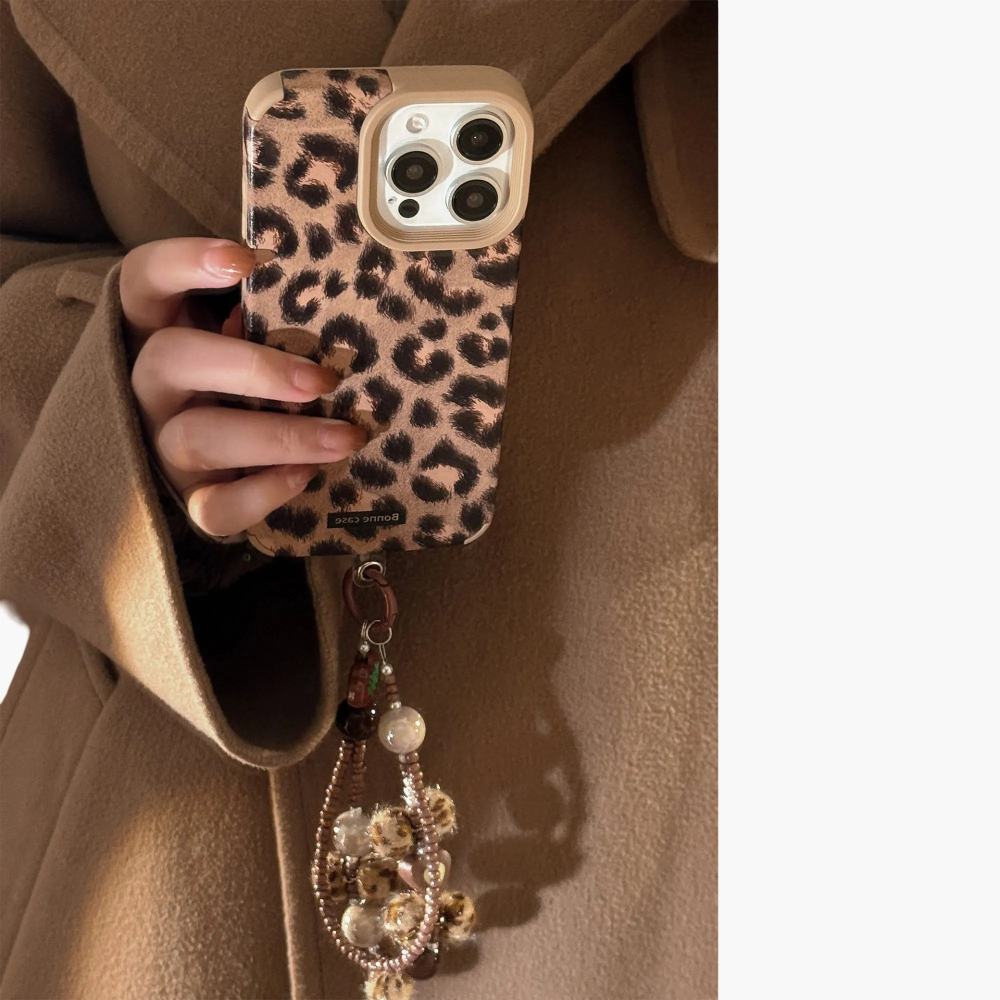 Anna-Kaci Leopard Print Phone Case with Beaded Wrist Strap Built In Phone Stand Slim Protective Cover sold by Anna-Kaci product image thumbnail 4