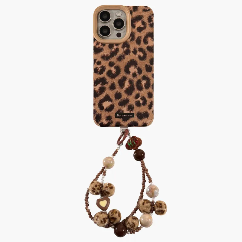 Anna-Kaci Leopard Print Phone Case with Beaded Wrist Strap Built In Phone Stand Slim Protective Cover made by Anna-Kaci