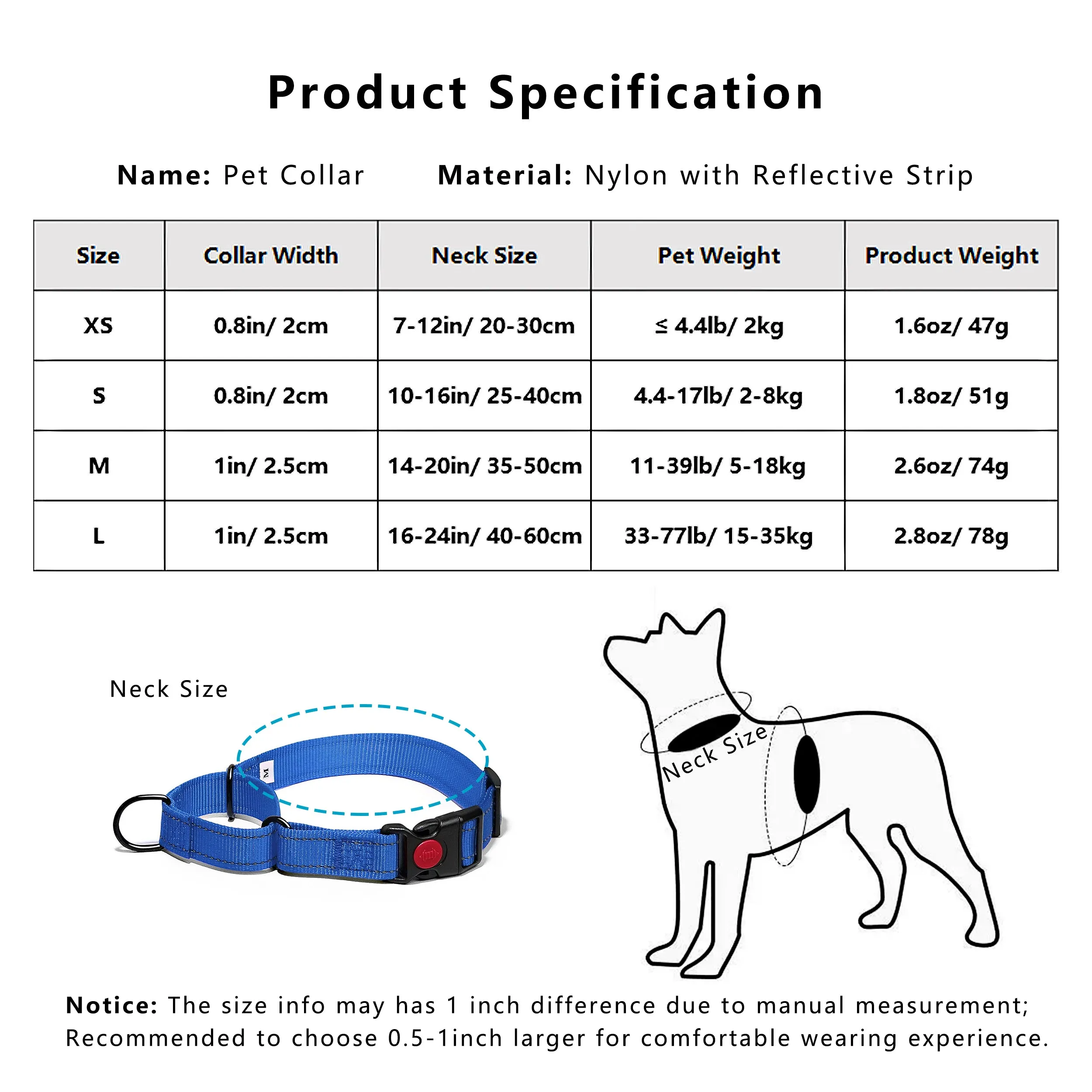 Anna-Kaci Dog Collar Adjustable Reflective Comfort Nylon Pet Collars for All Breeds sold by Anna-Kaci product image thumbnail 5