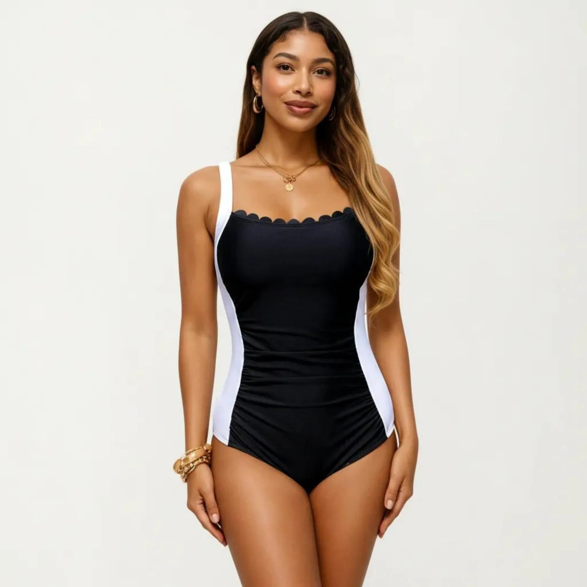Anna-Kaci Swim Women's One Piece Swimsuit with Scalloped Neckline Contour Side Panels and Adjustable Straps sold by Anna-Kaci product image thumbnail 2