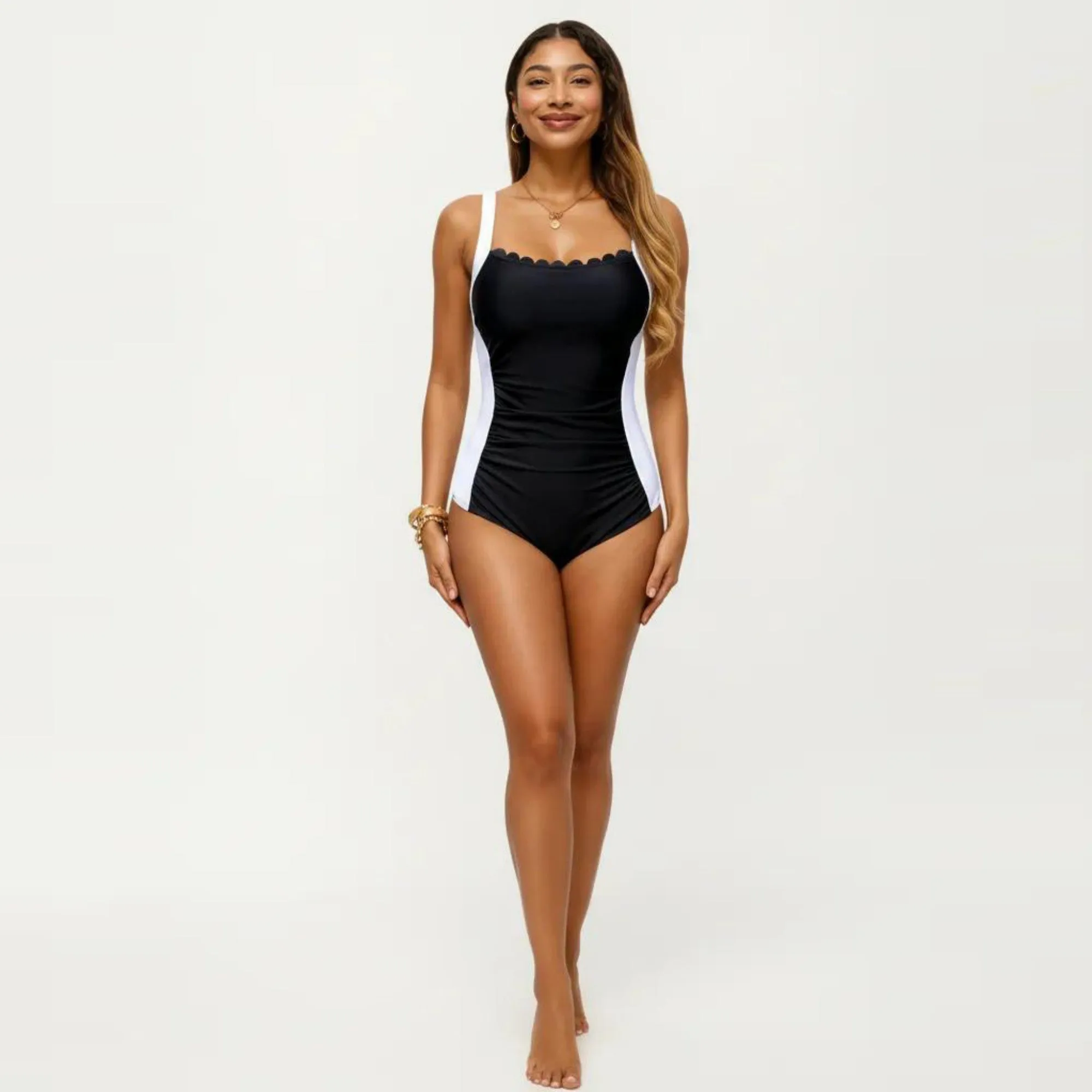Anna-Kaci Swim Women's One Piece Swimsuit with Scalloped Neckline Contour Side Panels and Adjustable Straps sold by Anna-Kaci product image thumbnail 3