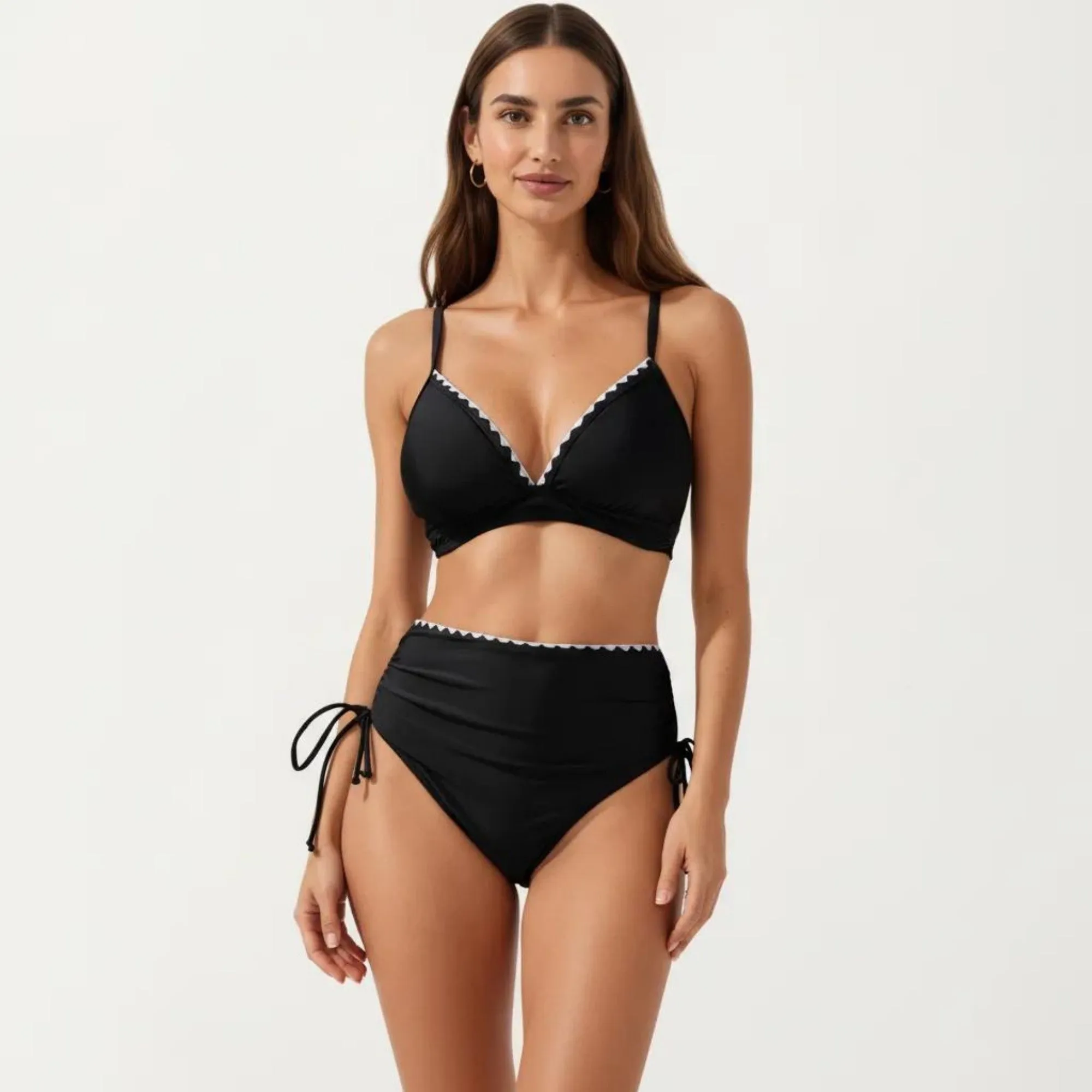 Anna-Kaci Swim Women's 2-Piece Bikini Set with Triangle Bralette Top Scalloped Trim and High Rise Tie Side Bottom sold by Anna-Kaci product image thumbnail 2