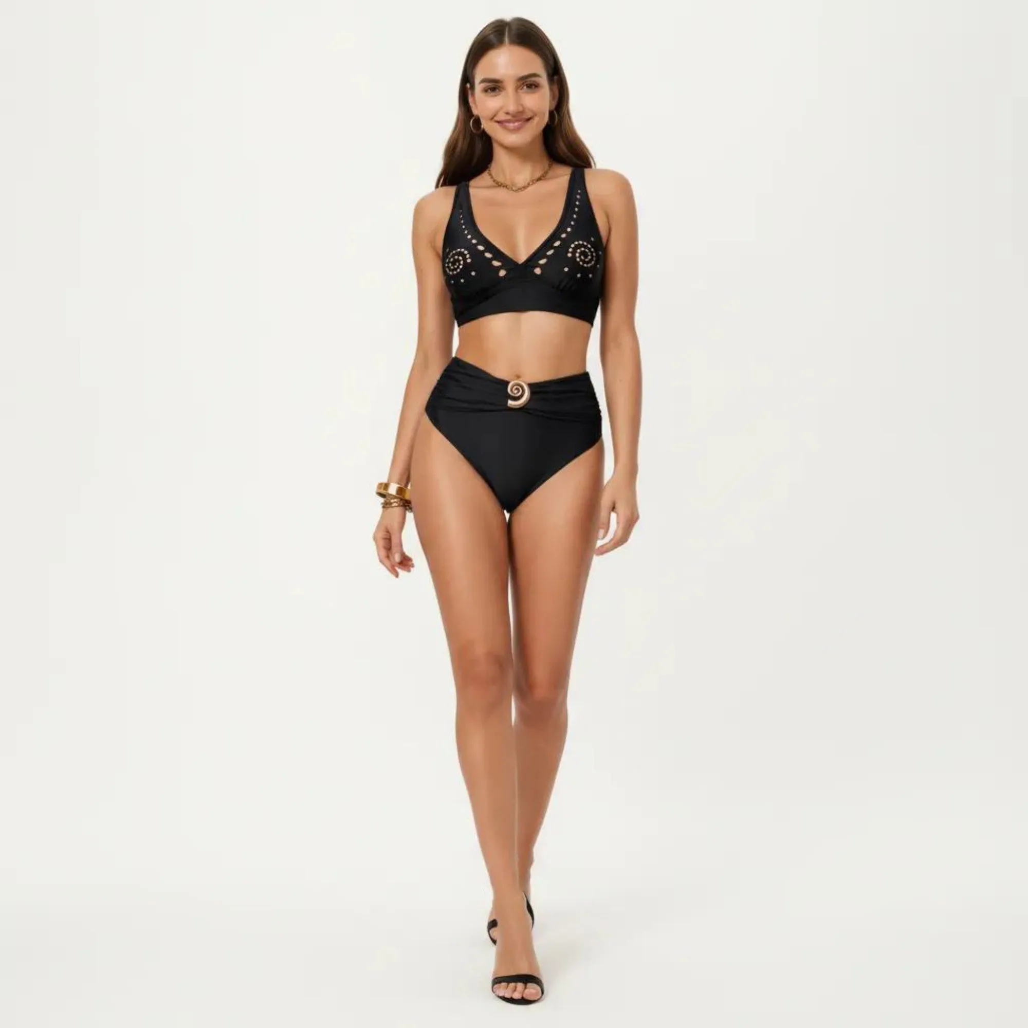 Anna-Kaci Swim Women's 2-Piece Bikini Set with Decorative Stud Bralette Top and High Rise Bottom with Center Hardware sold by Anna-Kaci product image thumbnail 3