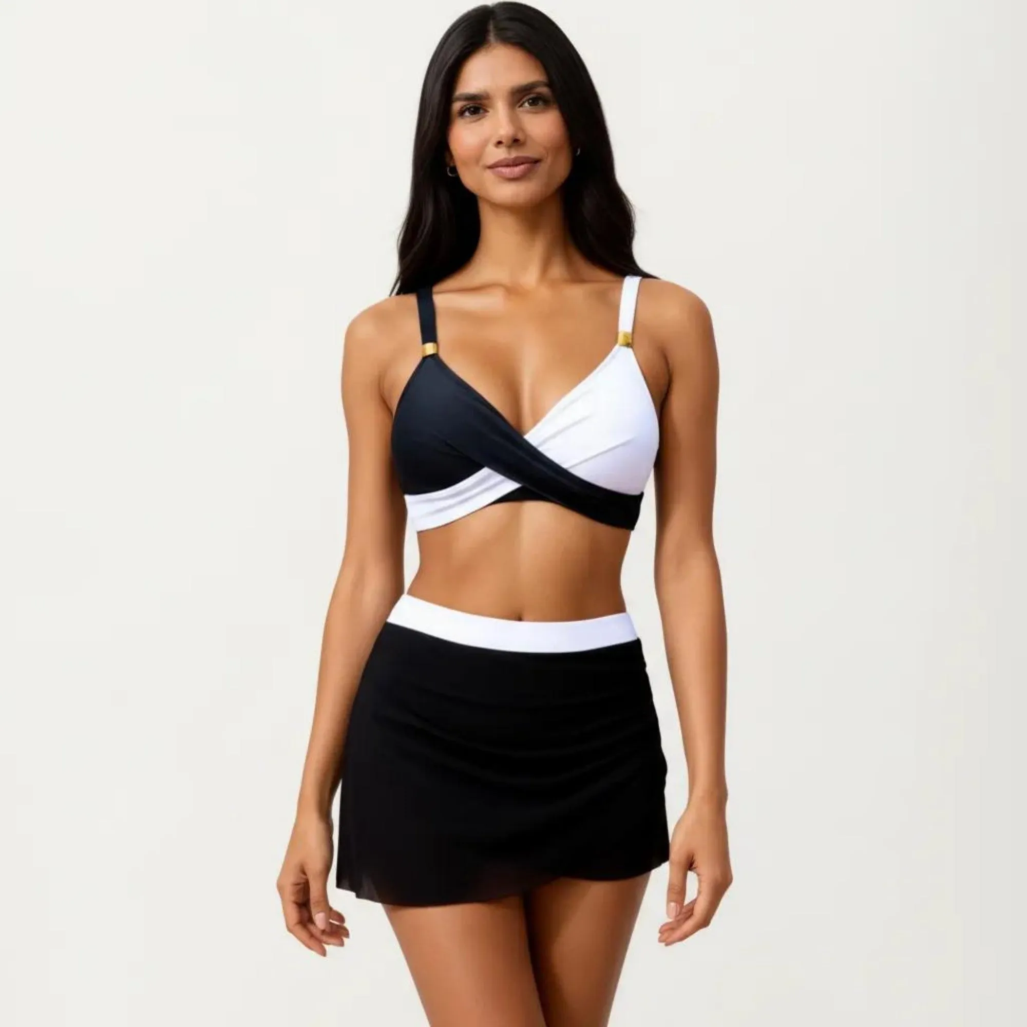 Anna-Kaci Swim Women's 2-Piece Swim Set with Crisscross Bralette Top Adjustable Straps and Ruched Skirted Bottom sold by Anna-Kaci product image thumbnail 2