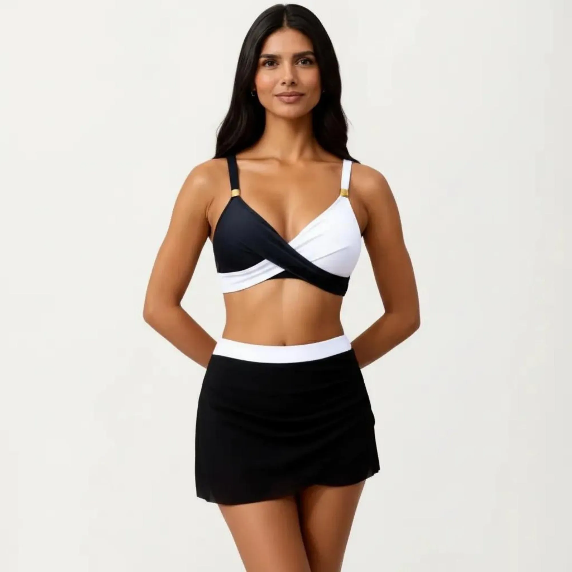 Anna-Kaci Swim Women's 2-Piece Swim Set with Crisscross Bralette Top Adjustable Straps and Ruched Skirted Bottom sold by Anna-Kaci product image thumbnail 3