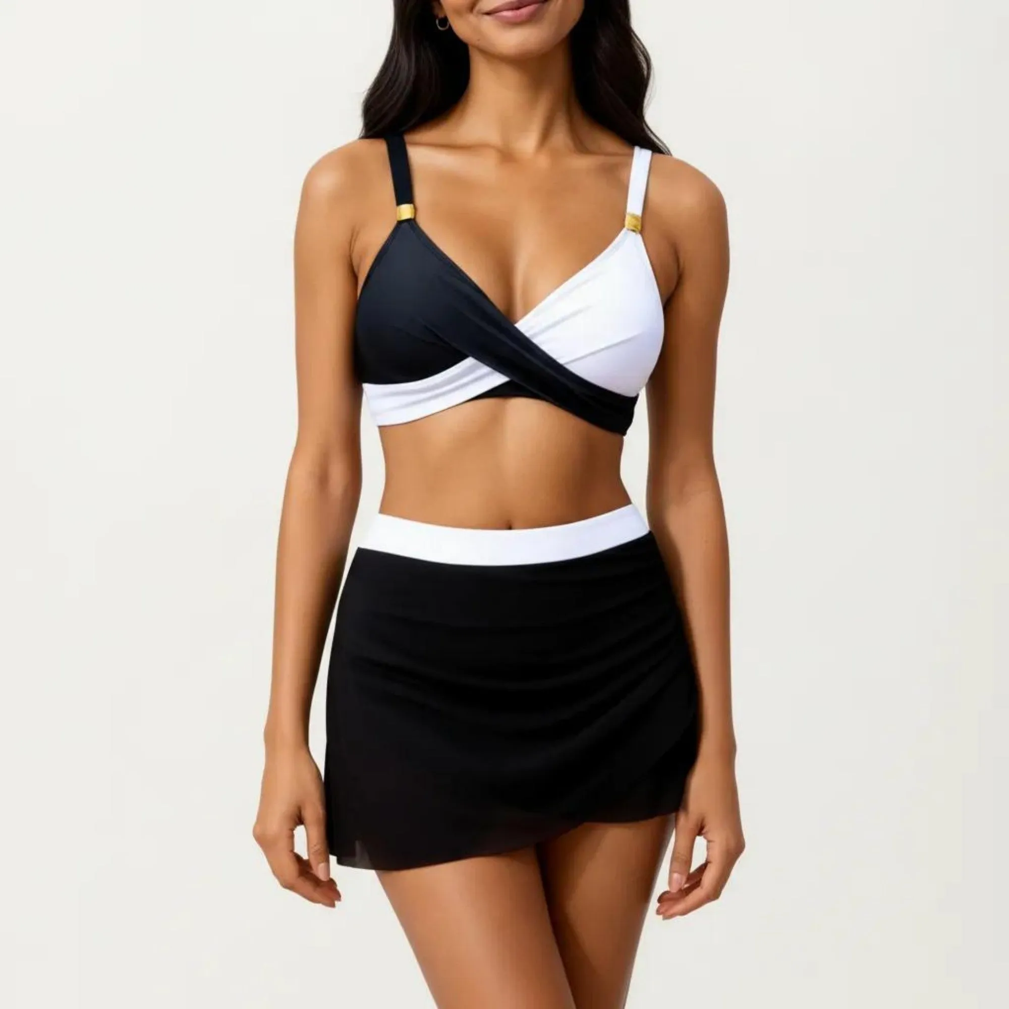 Anna-Kaci Swim Women's 2-Piece Swim Set with Crisscross Bralette Top Adjustable Straps and Ruched Skirted Bottom sold by Anna-Kaci