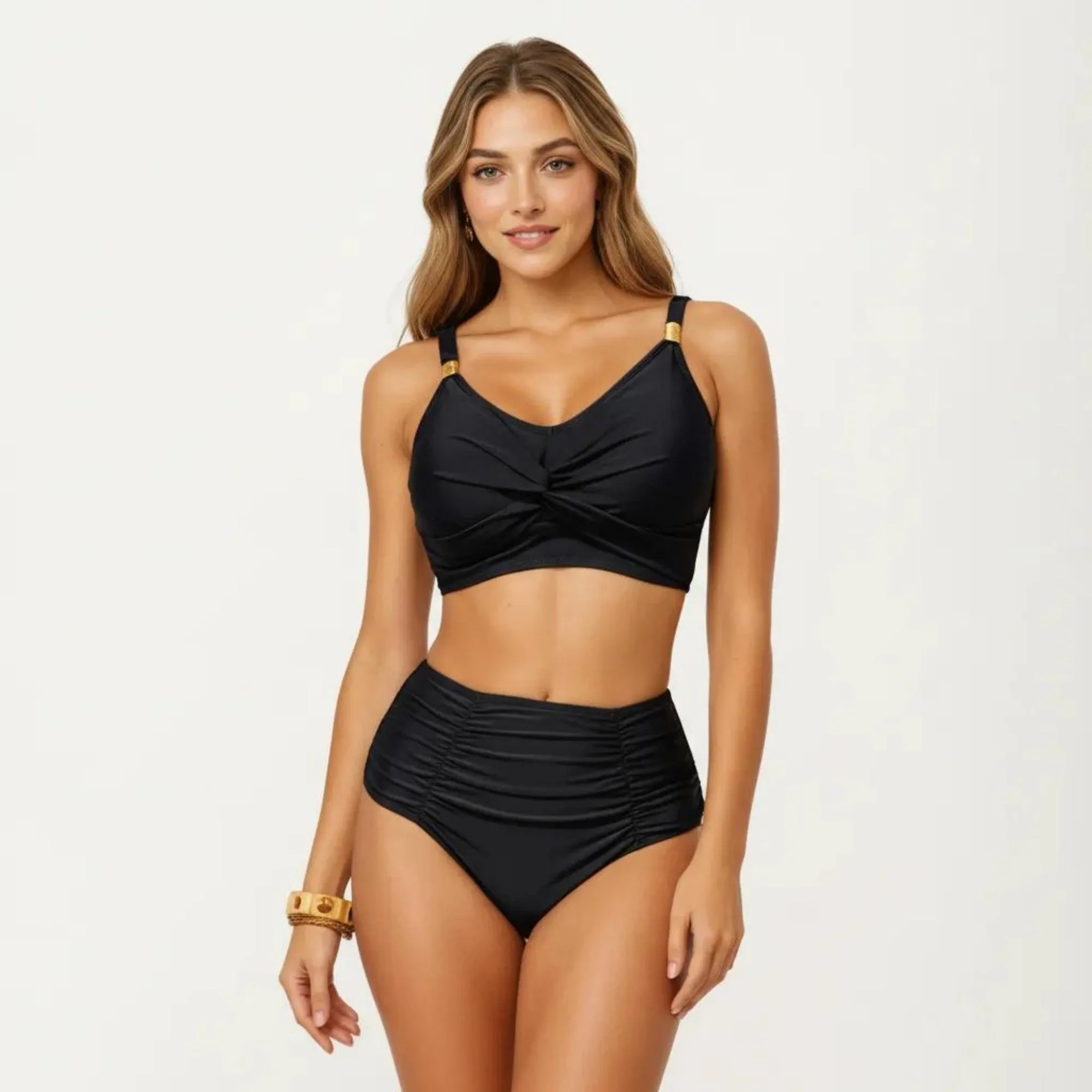 Anna-Kaci Swim Women's 2-Piece Bikini Set with Twist Front Bralette Top Adjustable Straps and Ruched High Rise Bottom sold by Anna-Kaci product image thumbnail 2