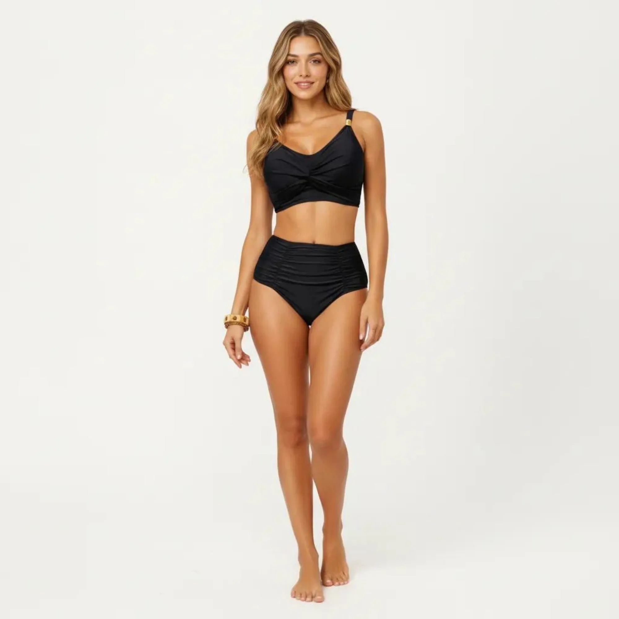 Anna-Kaci Swim Women's 2-Piece Bikini Set with Twist Front Bralette Top Adjustable Straps and Ruched High Rise Bottom sold by Anna-Kaci product image thumbnail 3