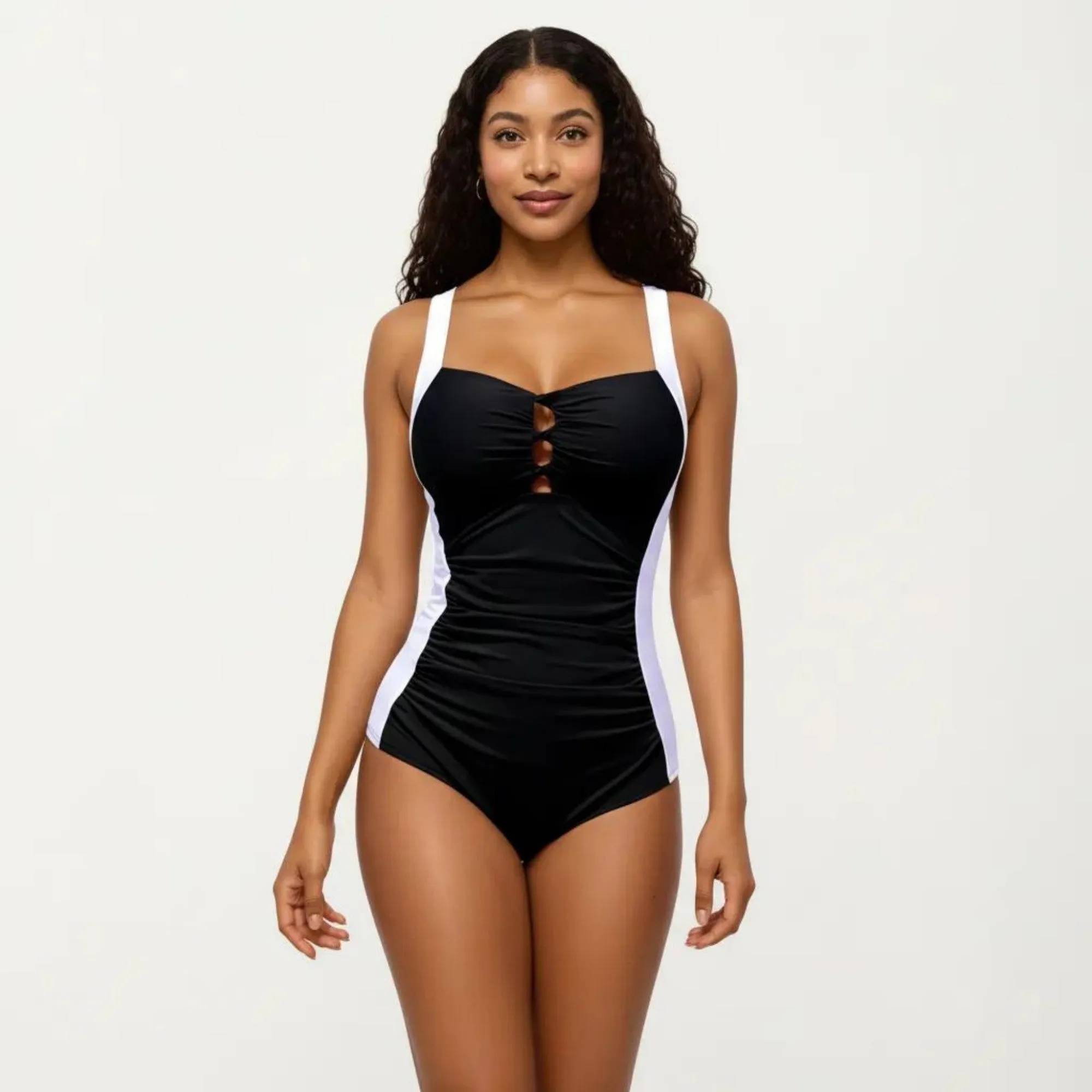 Anna-Kaci Swim Women's One Piece Swimsuit with Triple Keyhole Bust Detail Contrast Side Panels and Wide Straps sold by Anna-Kaci product image thumbnail 2