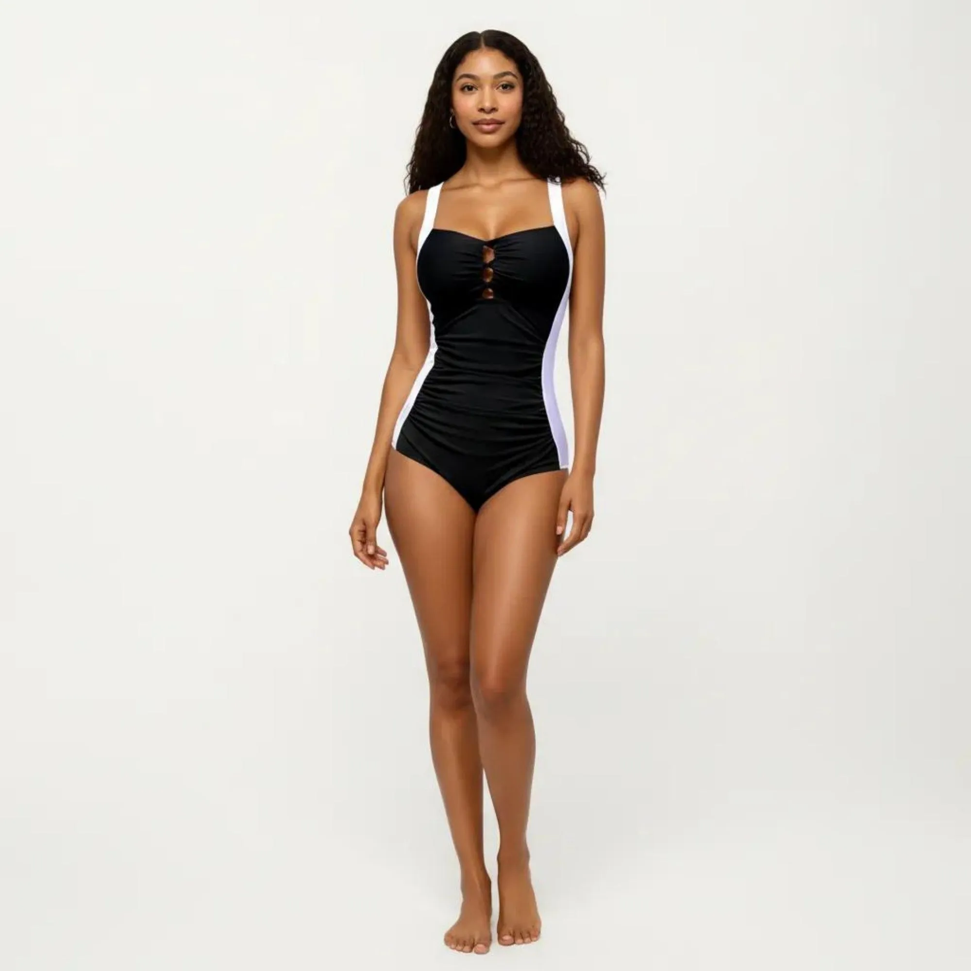 Anna-Kaci Swim Women's One Piece Swimsuit with Triple Keyhole Bust Detail Contrast Side Panels and Wide Straps sold by Anna-Kaci product image thumbnail 3