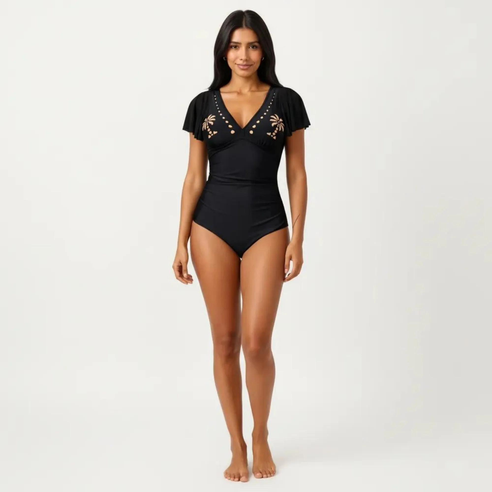 Anna-Kaci Swim Women's One Piece Swimsuit with Flutter Sleeves V Neck Bust Detail and Shaping Silhouette sold by Anna-Kaci product image thumbnail 4