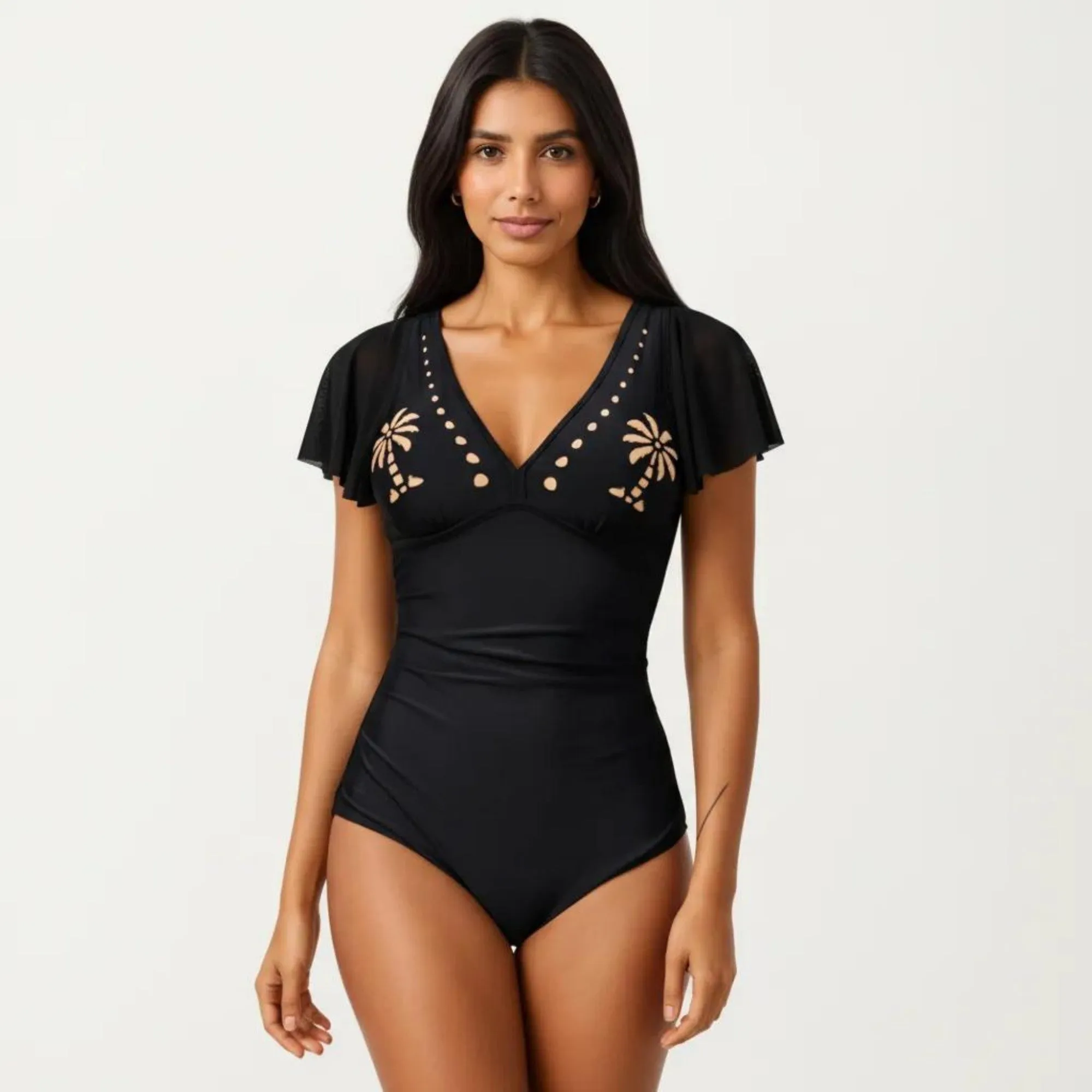 Anna-Kaci Swim Women's One Piece Swimsuit with Flutter Sleeves V Neck Bust Detail and Shaping Silhouette sold by Anna-Kaci product image thumbnail 2