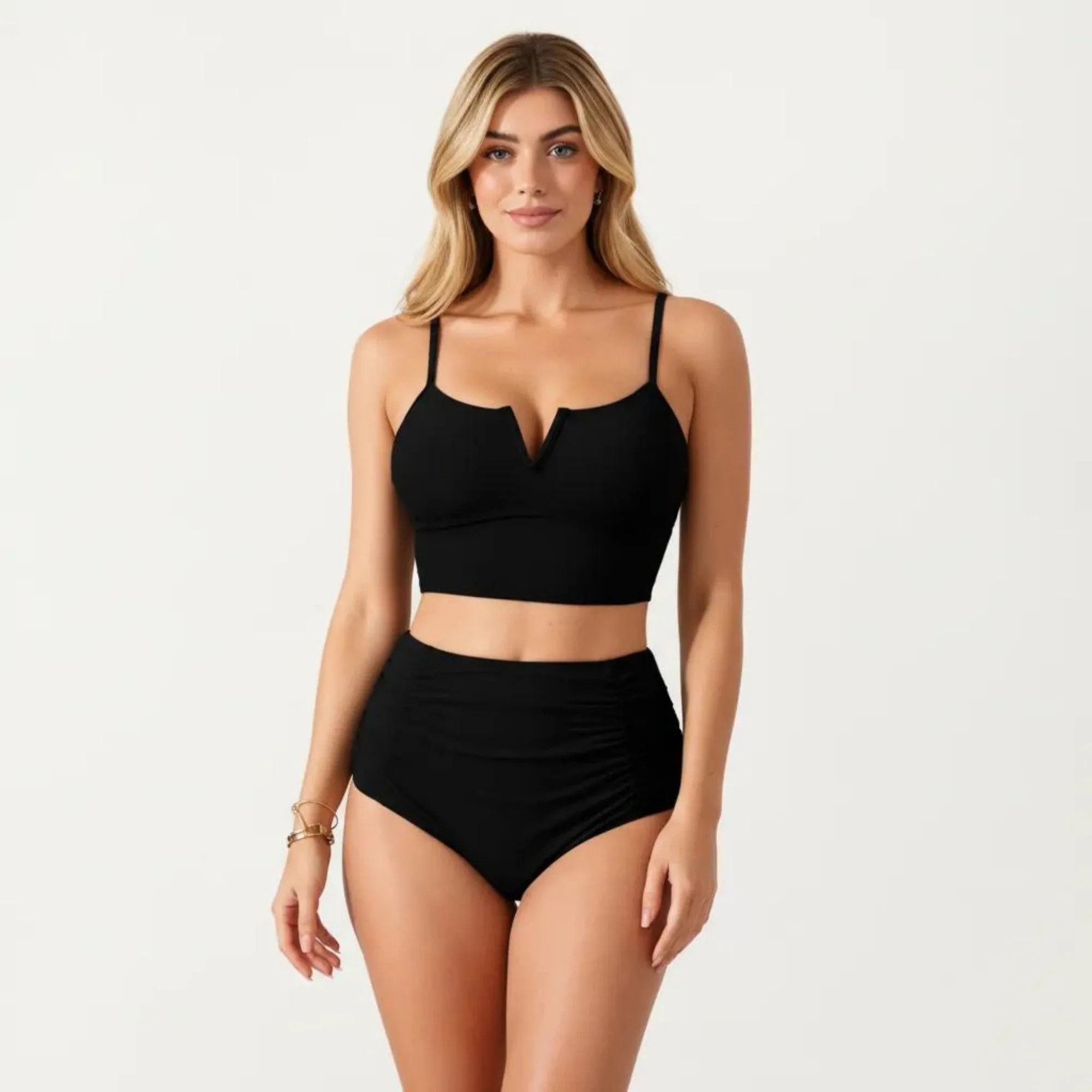 Anna-Kaci Swim Women's Two Piece Bikini Set with V Notch Crop Bikini Top and High Waist Bottom sold by Anna-Kaci product image thumbnail 2