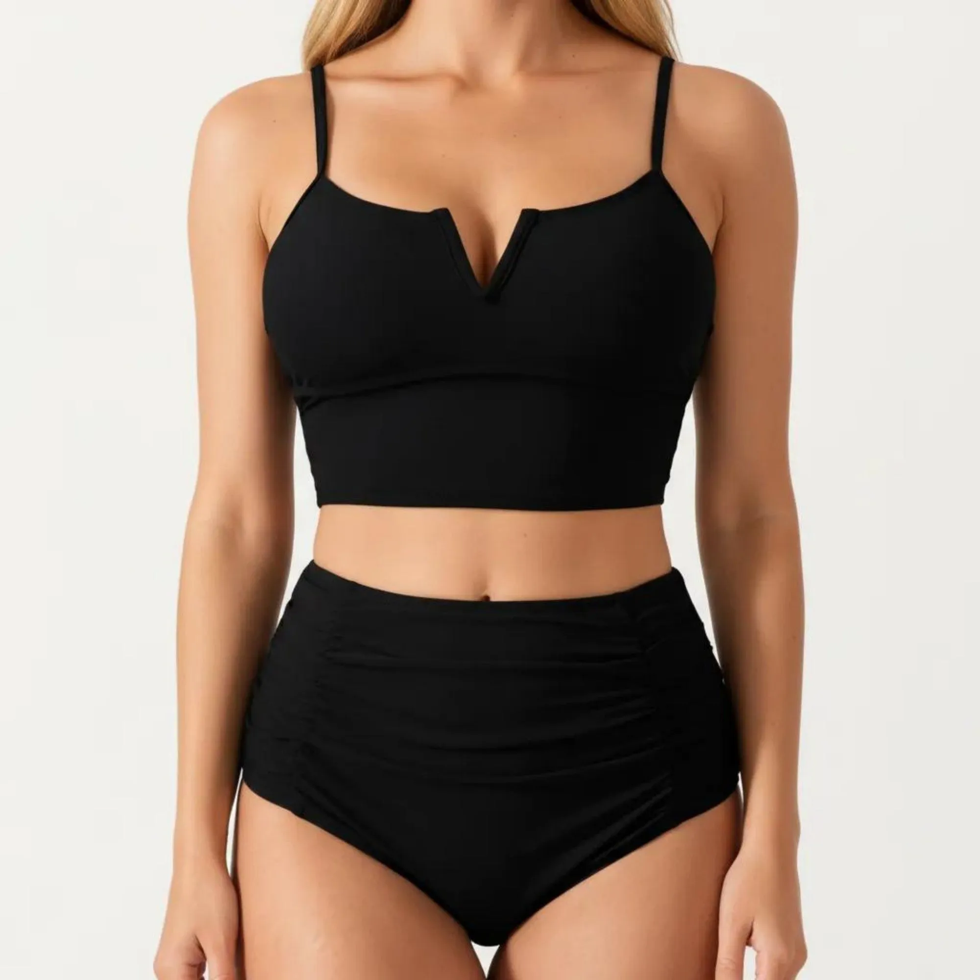 Anna-Kaci Swim Women's Two Piece Bikini Set with V Notch Crop Bikini Top and High Waist Bottom sold by Anna-Kaci