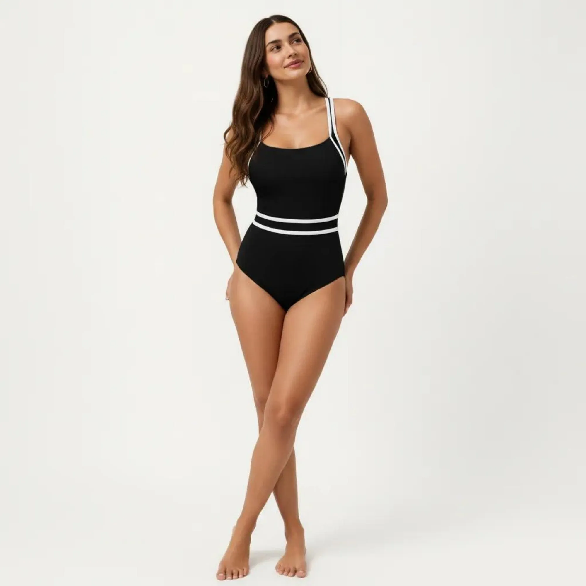 Anna-Kaci Swim Women's One Piece Swimsuit with Scoop Neckline Contrast Trim and Waistband Detail sold by Anna-Kaci product image thumbnail 3